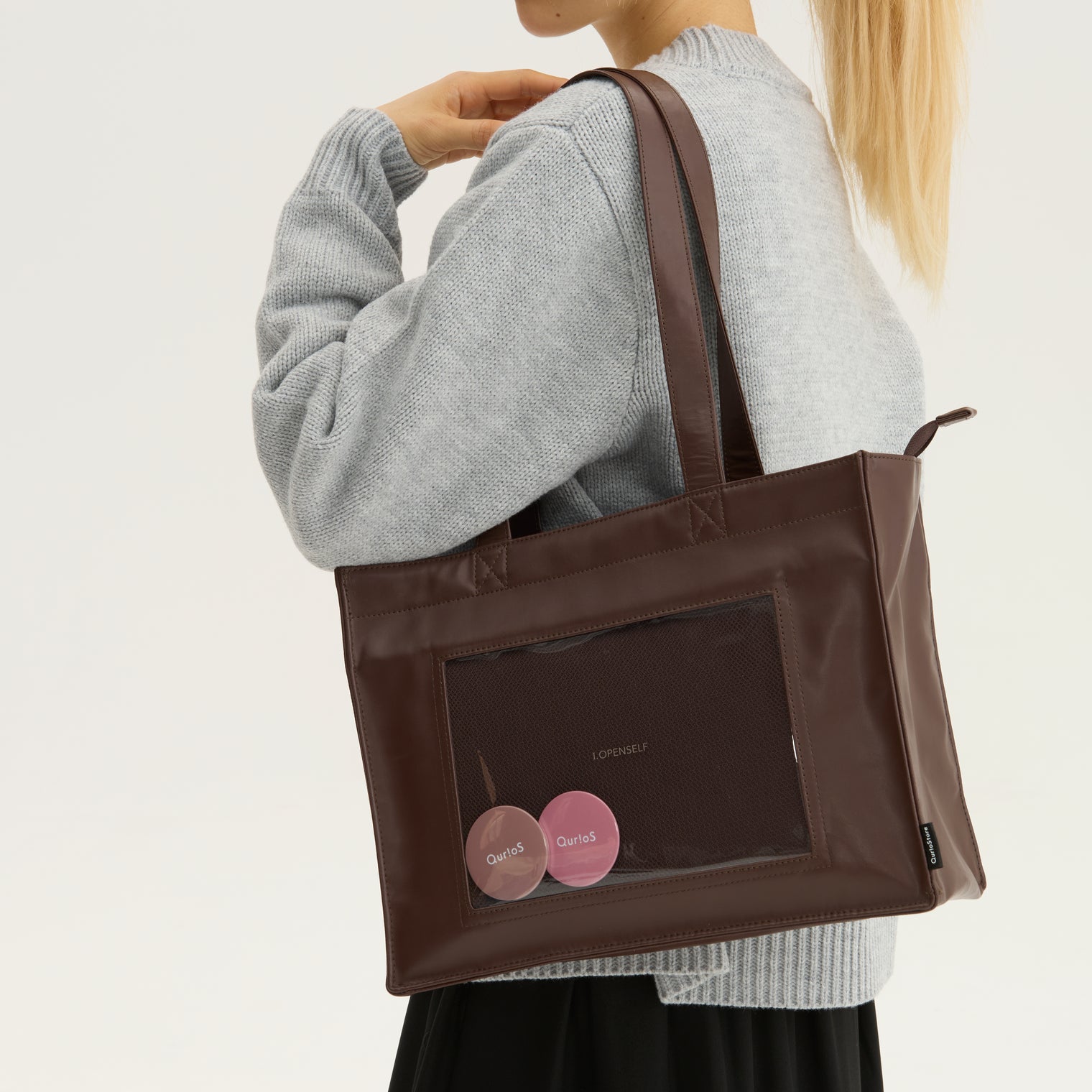 "ジョハリの窓Ⅰ" バッグ ブラウン アイボリー 心理学 痛バッグ トートバッグ メンズ レディース 制服 通勤 オフィス おしゃれ - QurioStore QurioS