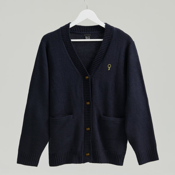 "Q.K." カーディガン アイボリー グレー ネイビー ブラック 刺繍 シンプル ポケット 秋冬 メンズ レディース 制服 通勤 オフィス - QurioStore QurioS