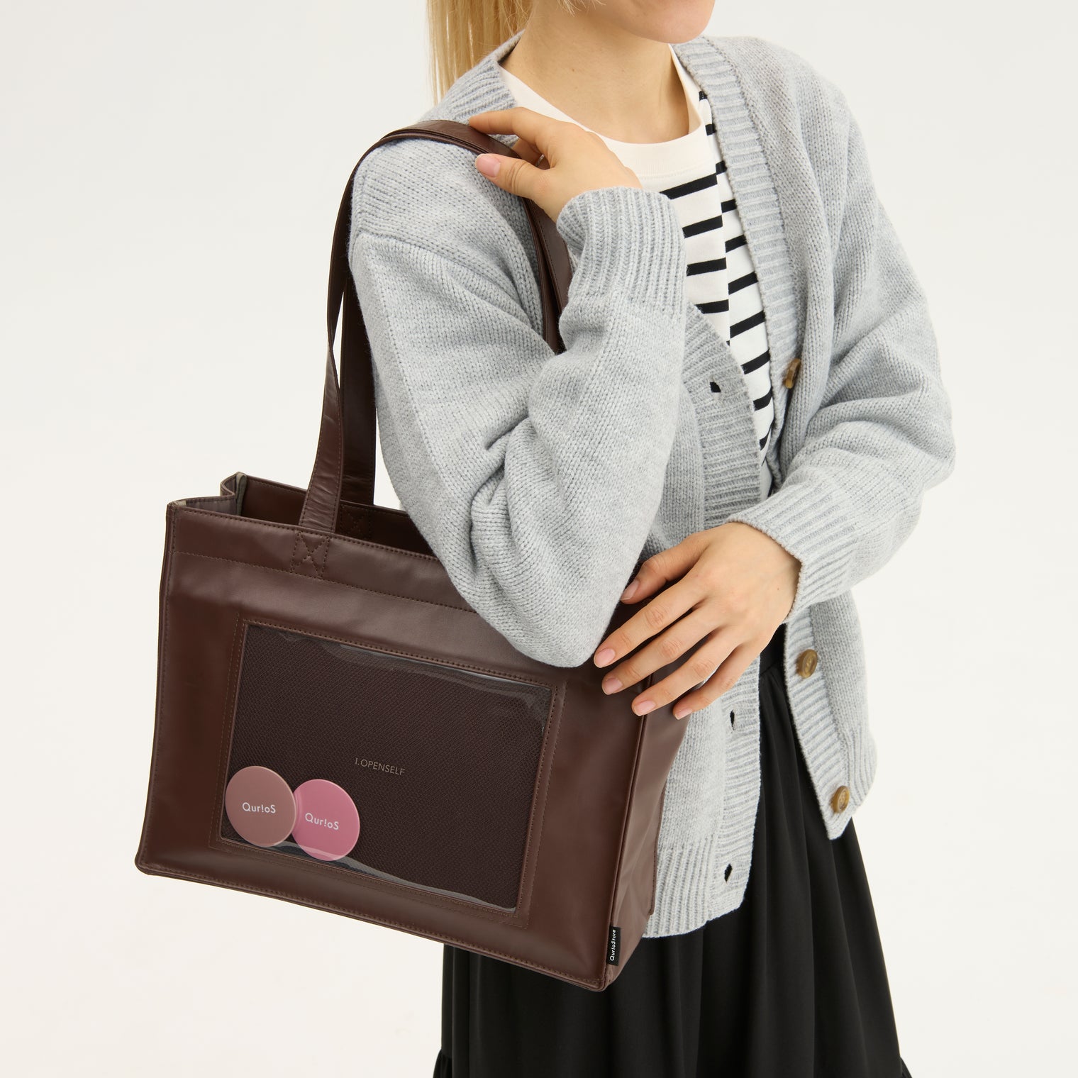 "ジョハリの窓Ⅰ" バッグ ブラウン アイボリー 心理学 痛バッグ トートバッグ メンズ レディース 制服 通勤 オフィス おしゃれ - QurioStore QurioS