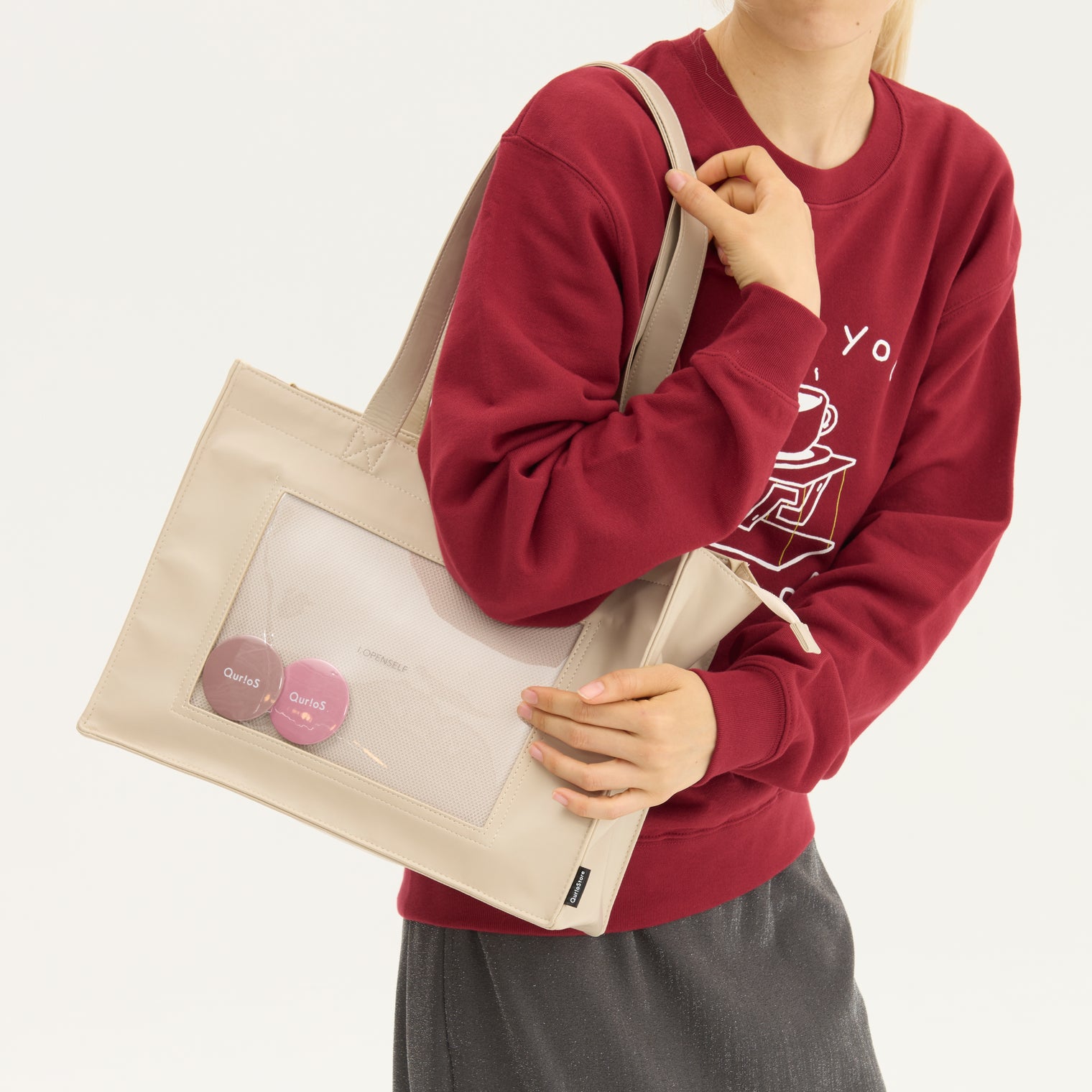 "ジョハリの窓Ⅰ" バッグ ブラウン アイボリー 心理学 痛バッグ トートバッグ メンズ レディース 制服 通勤 オフィス おしゃれ - QurioStore QurioS