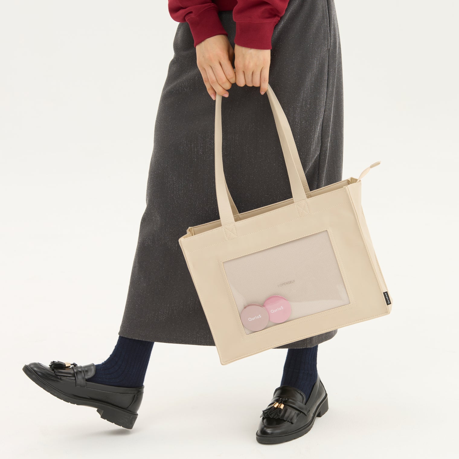 "ジョハリの窓Ⅰ" バッグ ブラウン アイボリー 心理学 痛バッグ トートバッグ メンズ レディース 制服 通勤 オフィス おしゃれ - QurioStore QurioS