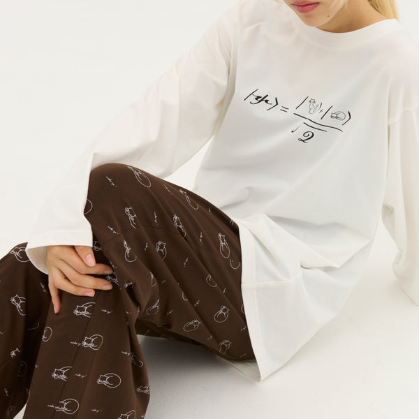 "シュレディンガーの猫" ルームウェア ネイビー ブラウン 量子力学 パシャマ 部屋着 上下セット ねこ ネコ レディース メンズ 人気 おしゃれ かわいい おすすめ 大人 ペア - QurioStore QurioS