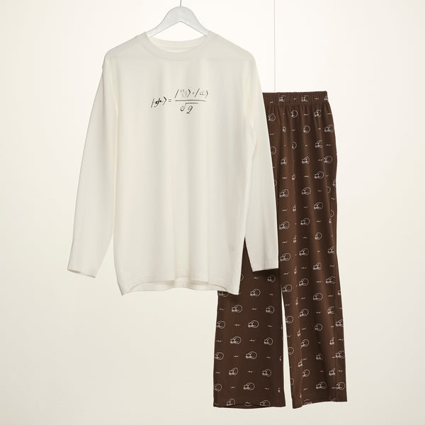 "シュレディンガーの猫" ルームウェア ネイビー ブラウン 量子力学 パシャマ 部屋着 上下セット ねこ ネコ レディース メンズ 人気 おしゃれ かわいい おすすめ 大人 ペア - QurioStore QurioS