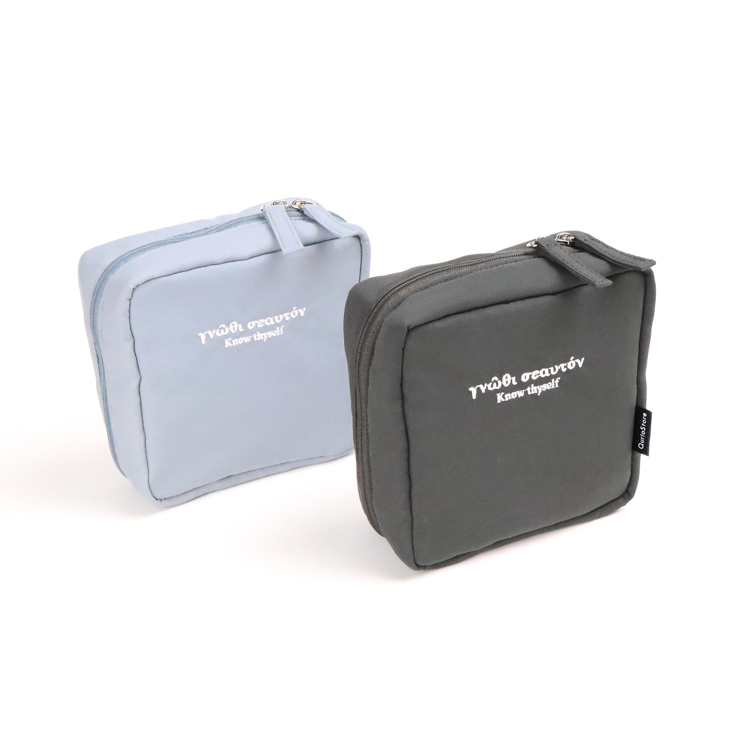 "汝自身を知れ" ポーチ チャコール ブラック ライトグレー 哲学 ソクラテス メイク トラベル 自分の無知を自覚せよ - QurioStore QurioS