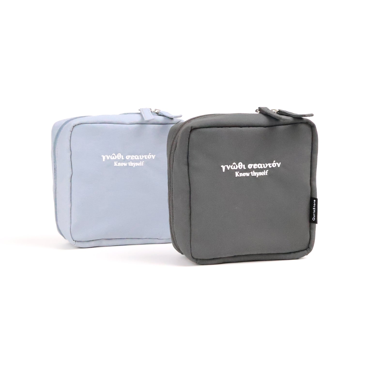 "汝自身を知れ" ポーチ チャコール ブラック ライトグレー 哲学 ソクラテス メイク トラベル 自分の無知を自覚せよ - QurioStore QurioS