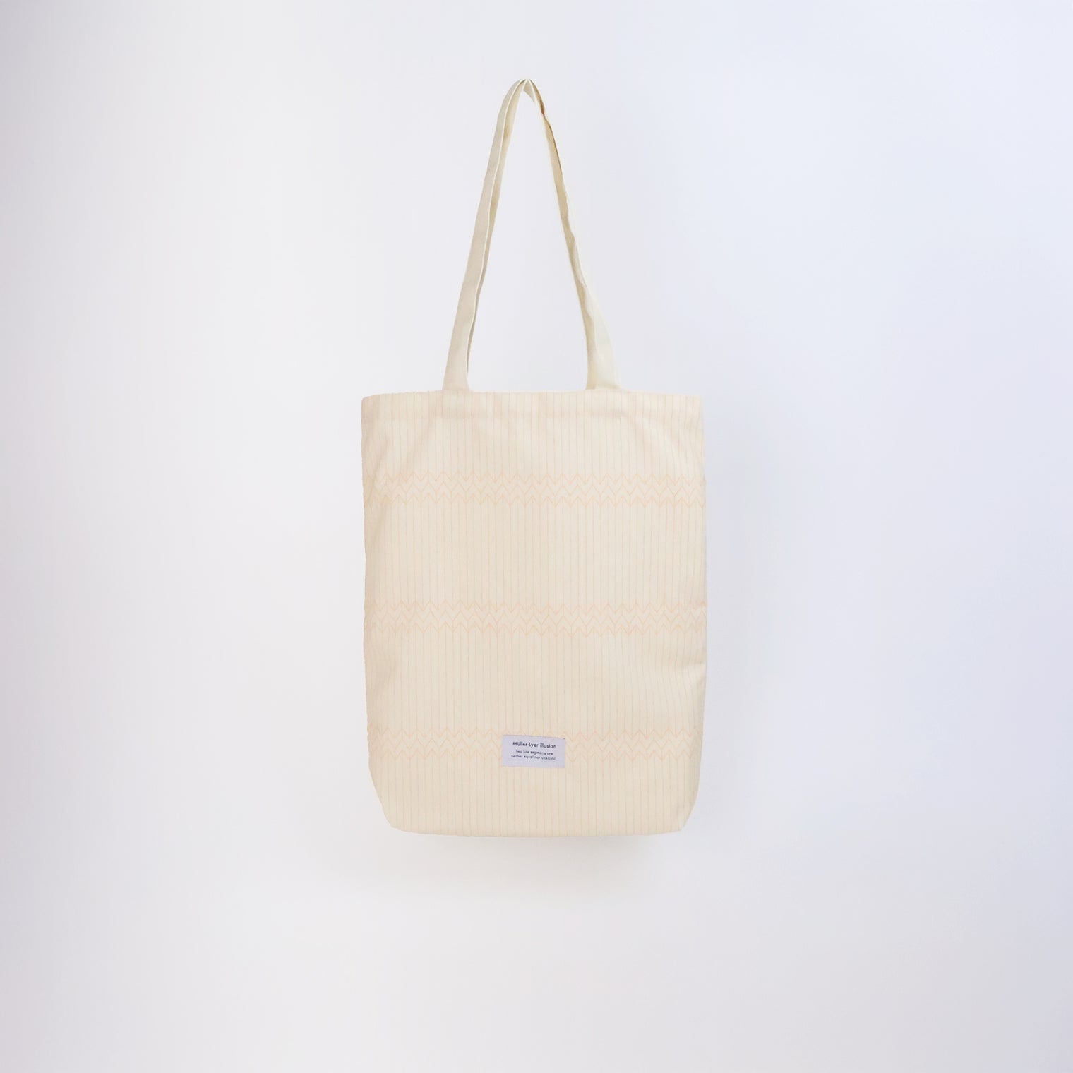 "ミュラー゠リヤー" トートバッグ オレンジ アイボリー 社会学 心理学 錯視 矢羽 折り畳み エコバッグ - QurioStore QurioS