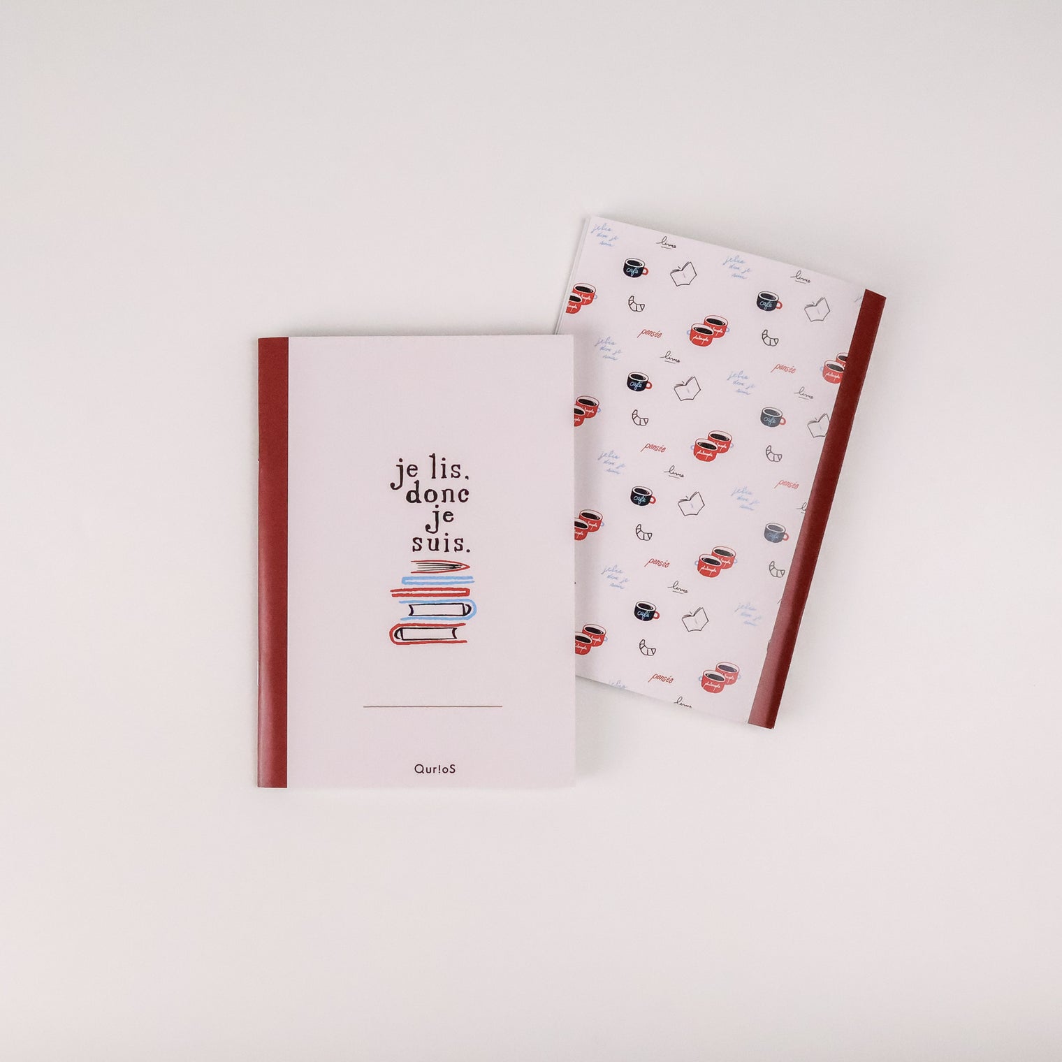"我読む、ゆえに我あり" ノート レッド 哲学 デカルト 方法序説 メモ帳 手帳 我思う ゆえに我あり 読書 カフェ A5 イラスト 勉強 大学 高校 中学 学校 - QurioStore QurioS