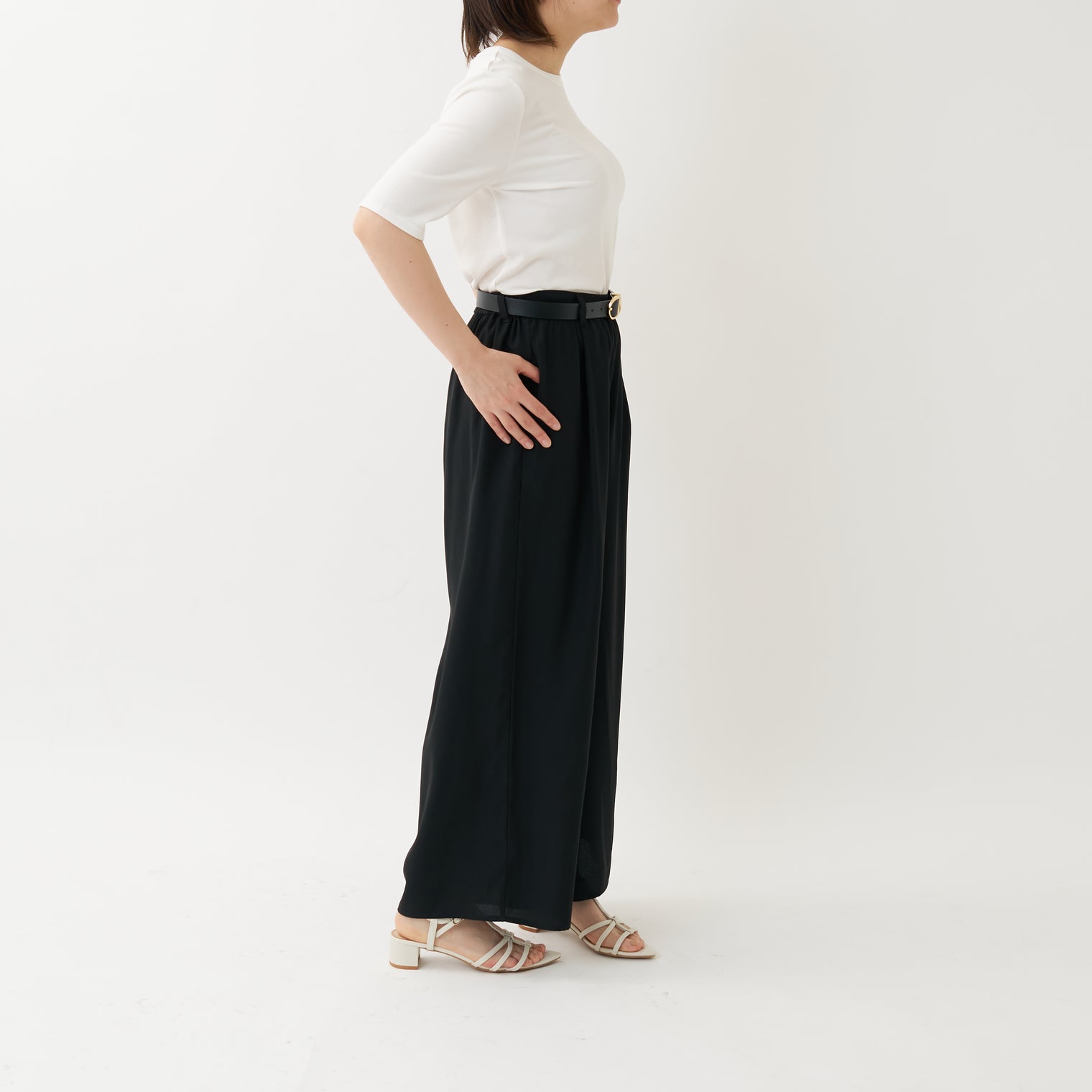 "QurioS" パンツ(2025) ブラック 刺繍 軽い ウエストゴム ベルトループ - QurioStore QurioS