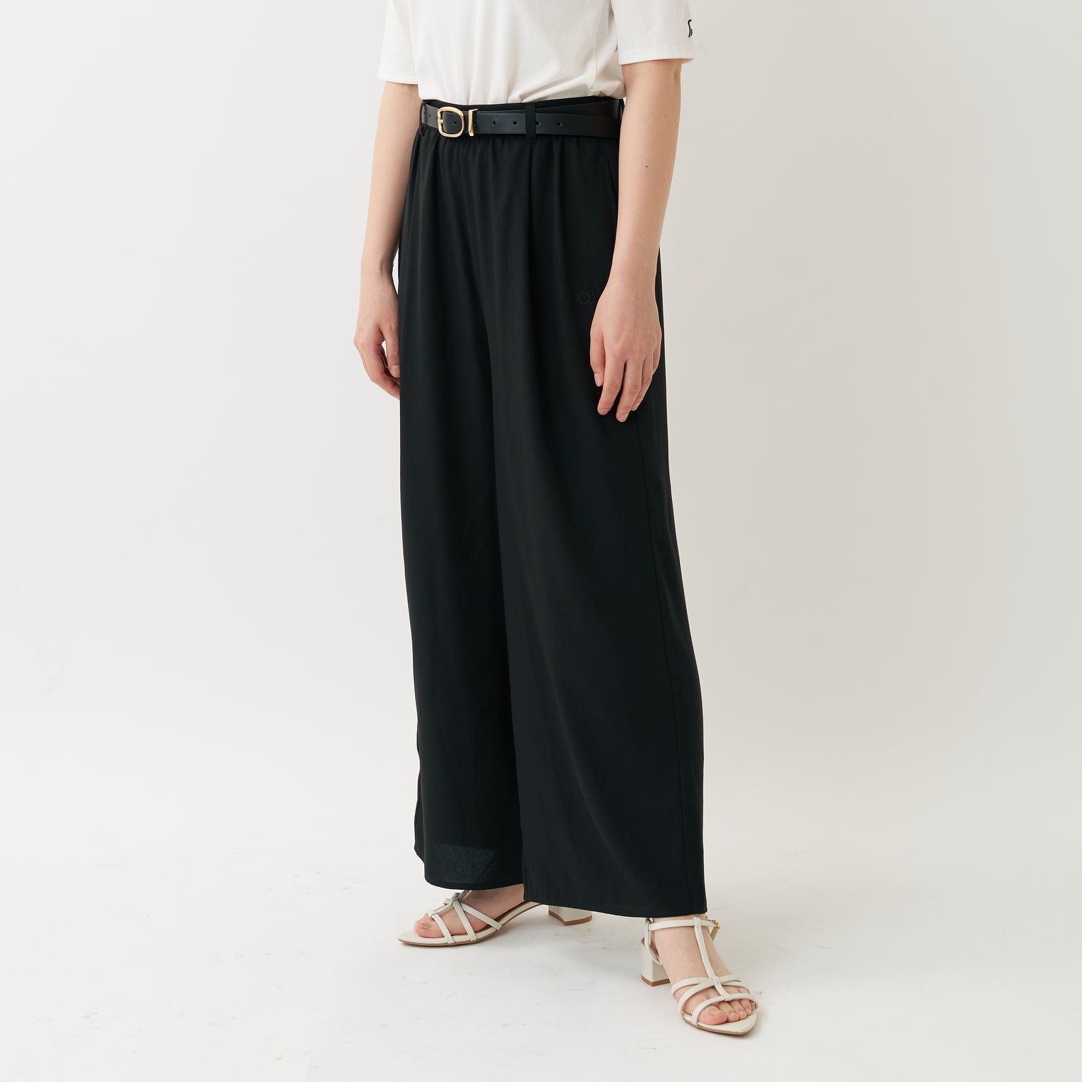 "QurioS" パンツ(2025) ブラック 刺繍 軽い ウエストゴム ベルトループ - QurioStore QurioS