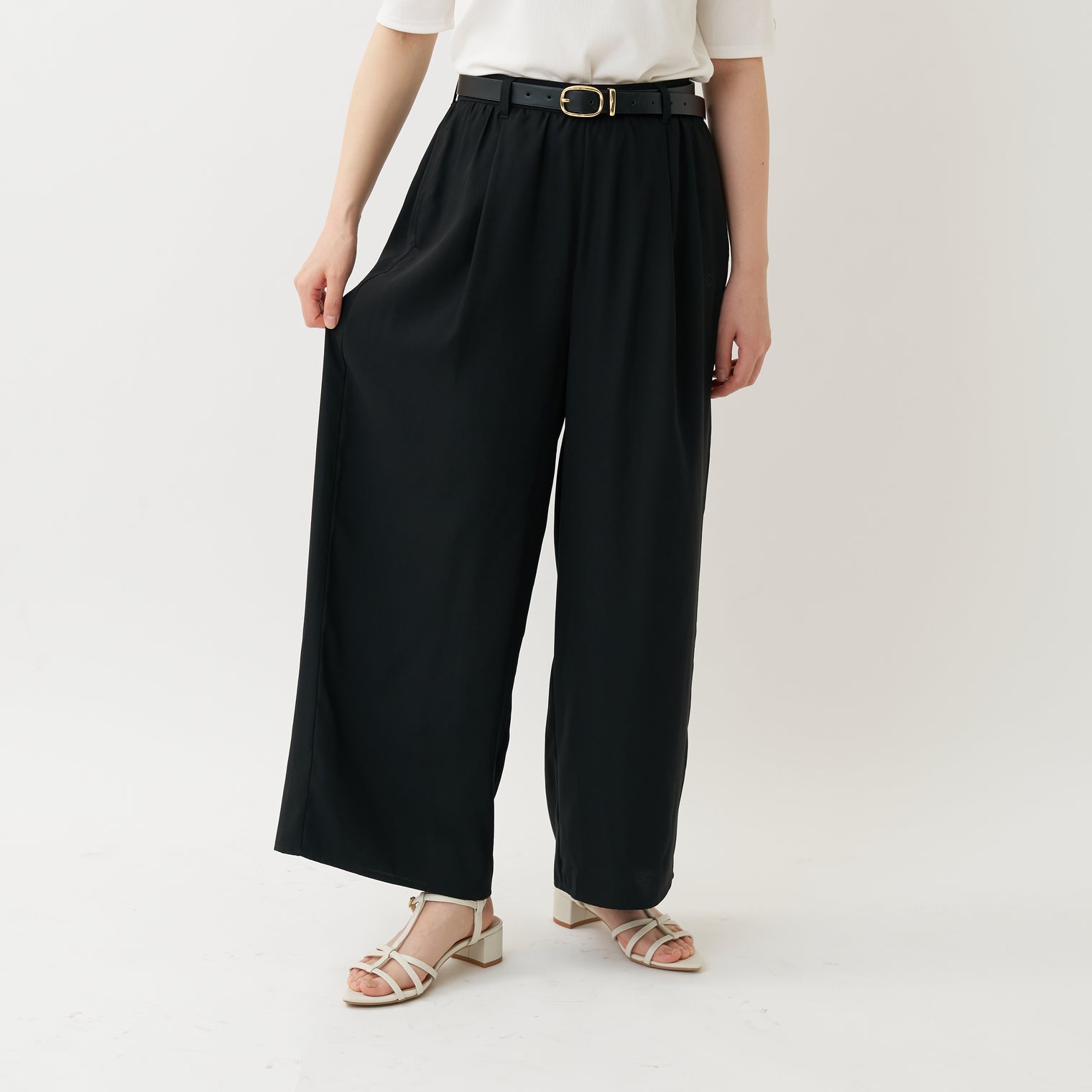 "QurioS" パンツ(2025) ブラック 刺繍 軽い ウエストゴム ベルトループ - QurioStore QurioS