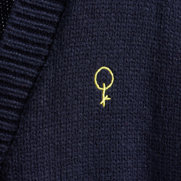 "Q.K." カーディガン アイボリー グレー ネイビー ブラック 刺繍 シンプル ポケット 秋冬 メンズ レディース 制服 通勤 オフィス - QurioStore QurioS