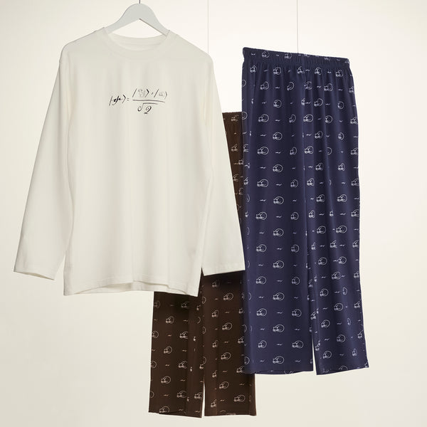 "シュレディンガーの猫" ルームウェア ネイビー ブラウン 量子力学 パシャマ 部屋着 上下セット ねこ ネコ レディース メンズ 人気 おしゃれ かわいい おすすめ 大人 ペア - QurioStore QurioS