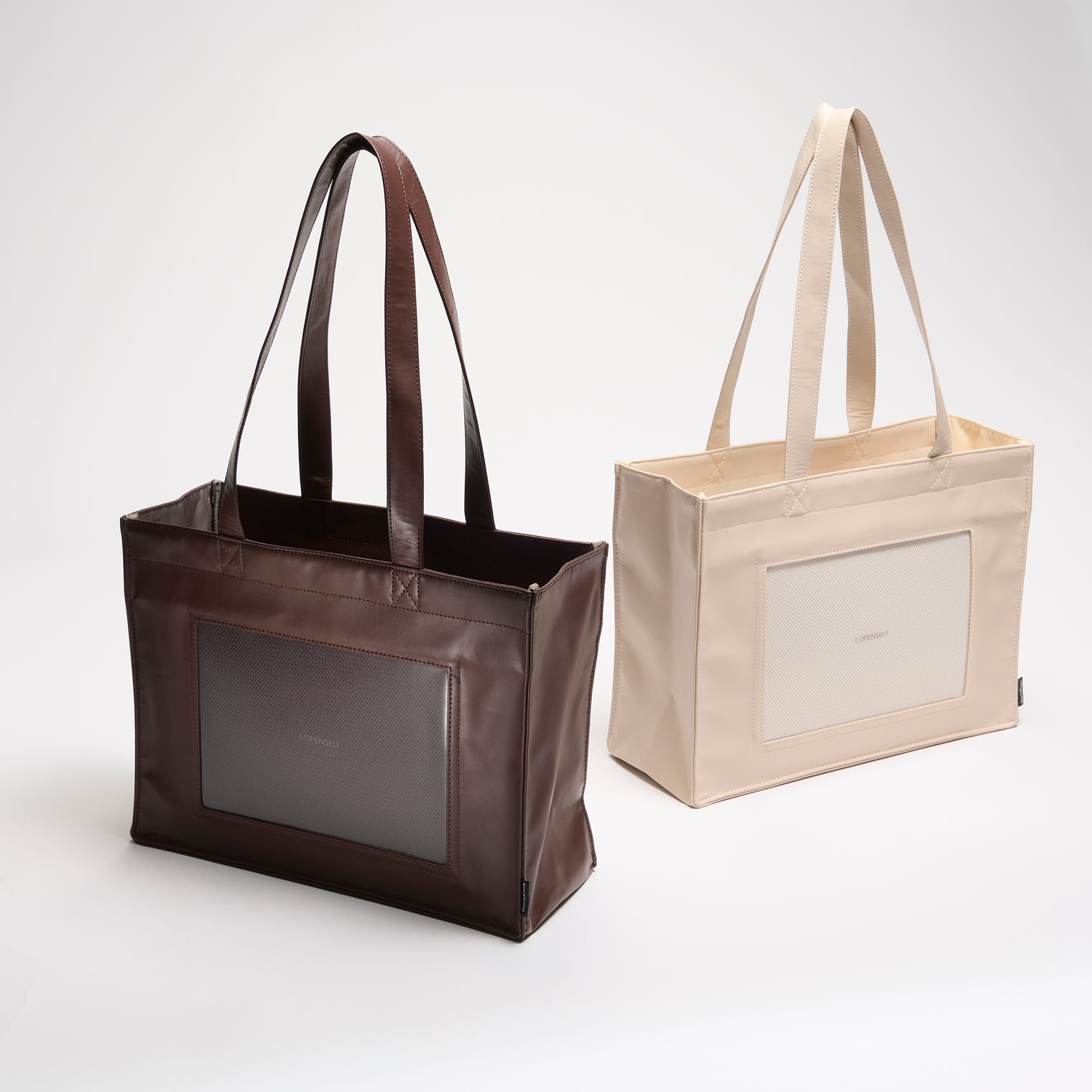 "ジョハリの窓Ⅰ" バッグ ブラウン アイボリー 心理学 痛バッグ トートバッグ メンズ レディース 制服 通勤 オフィス おしゃれ - QurioStore QurioS