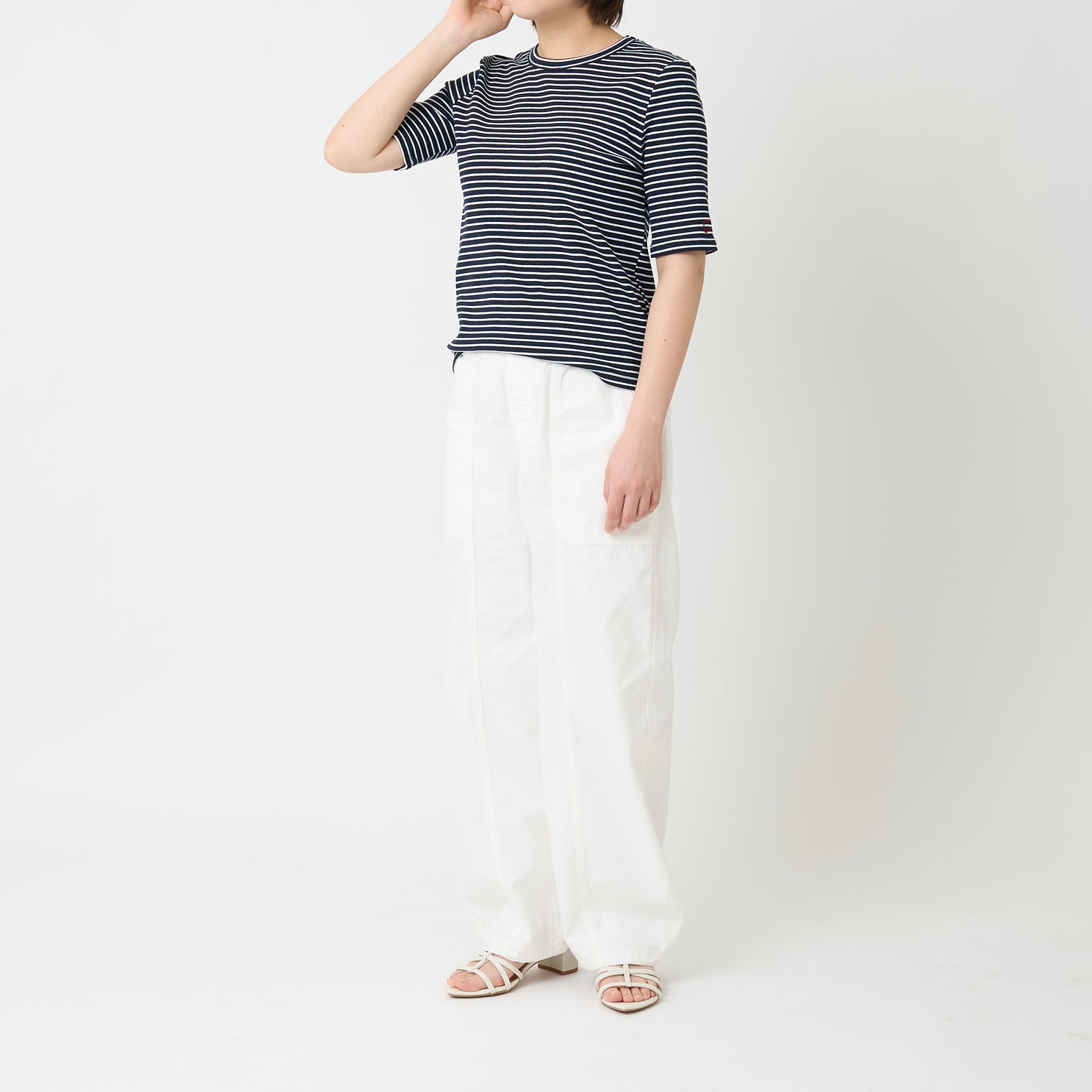 "点P" リブトップス ボーダー ネイビー ブラック ホワイト 数学 問題 半袖 - QurioStore QurioS