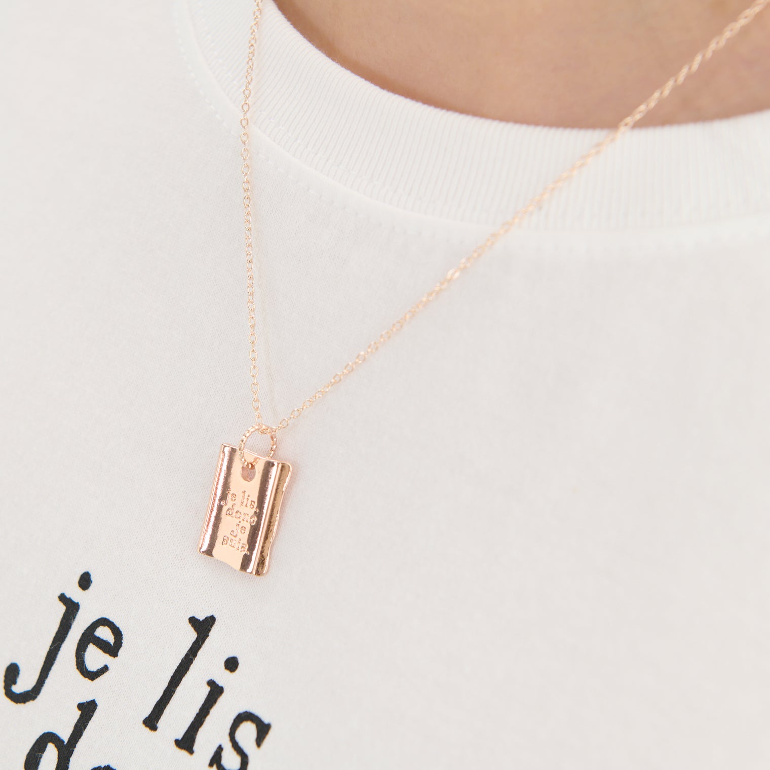 "我読む、ゆえに我あり" ネックレス ピンクゴールド シルバー 哲学 デカルト 方法序説 我思う ゆえに我あり 読書 カフェ レディース メンズ シンプル チェーン - QurioStore QurioS