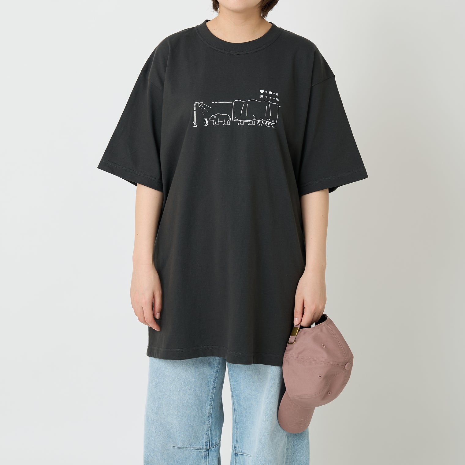 "つるかめ算(代理)" Tシャツ アイボリー ブラック ホワイト 数学 算数 ペンギン シロクマ 動物 レディース メンズ 人気 おしゃれ 20代 30代 - QurioStore QurioS