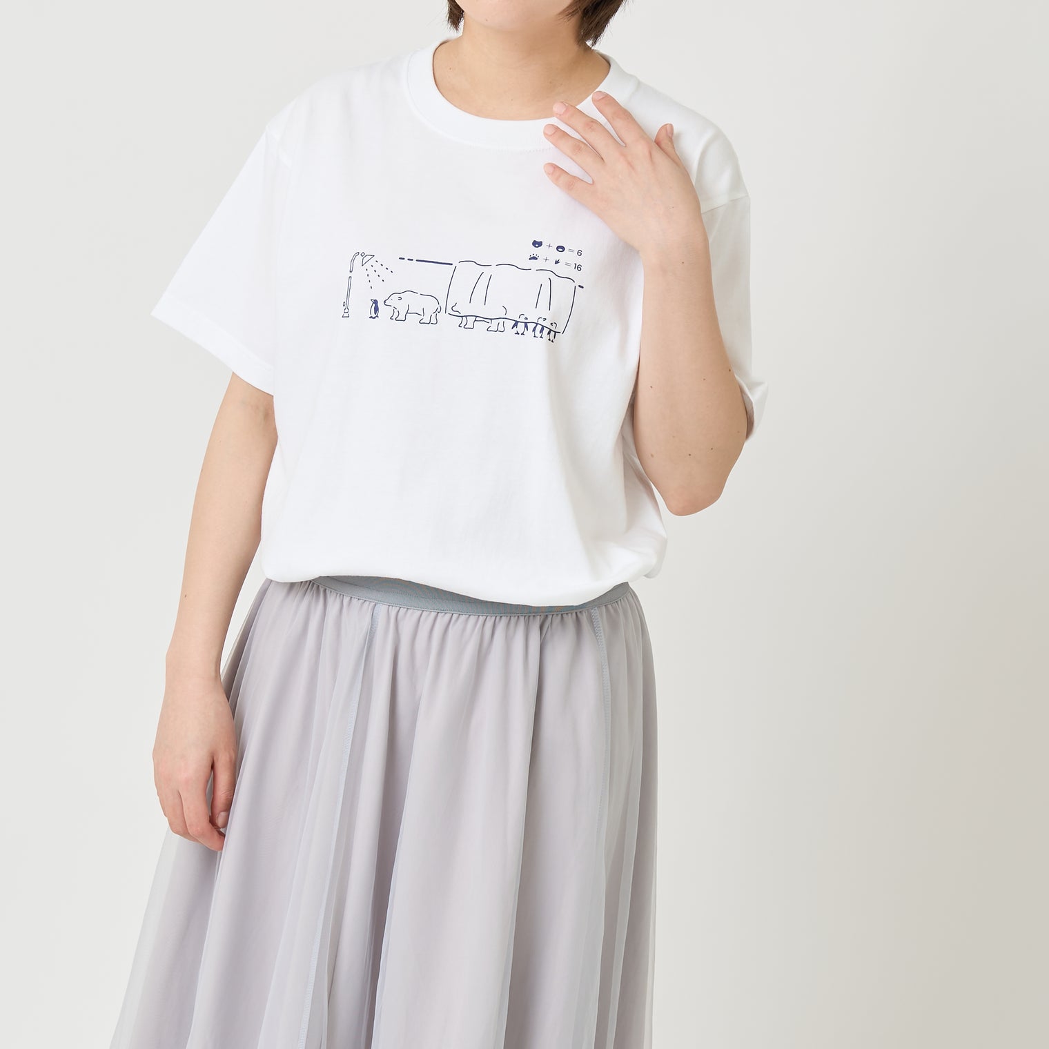 "つるかめ算(代理)" Tシャツ アイボリー ブラック ホワイト 数学 算数 ペンギン シロクマ 動物 レディース メンズ 人気 おしゃれ 20代 30代 - QurioStore QurioS
