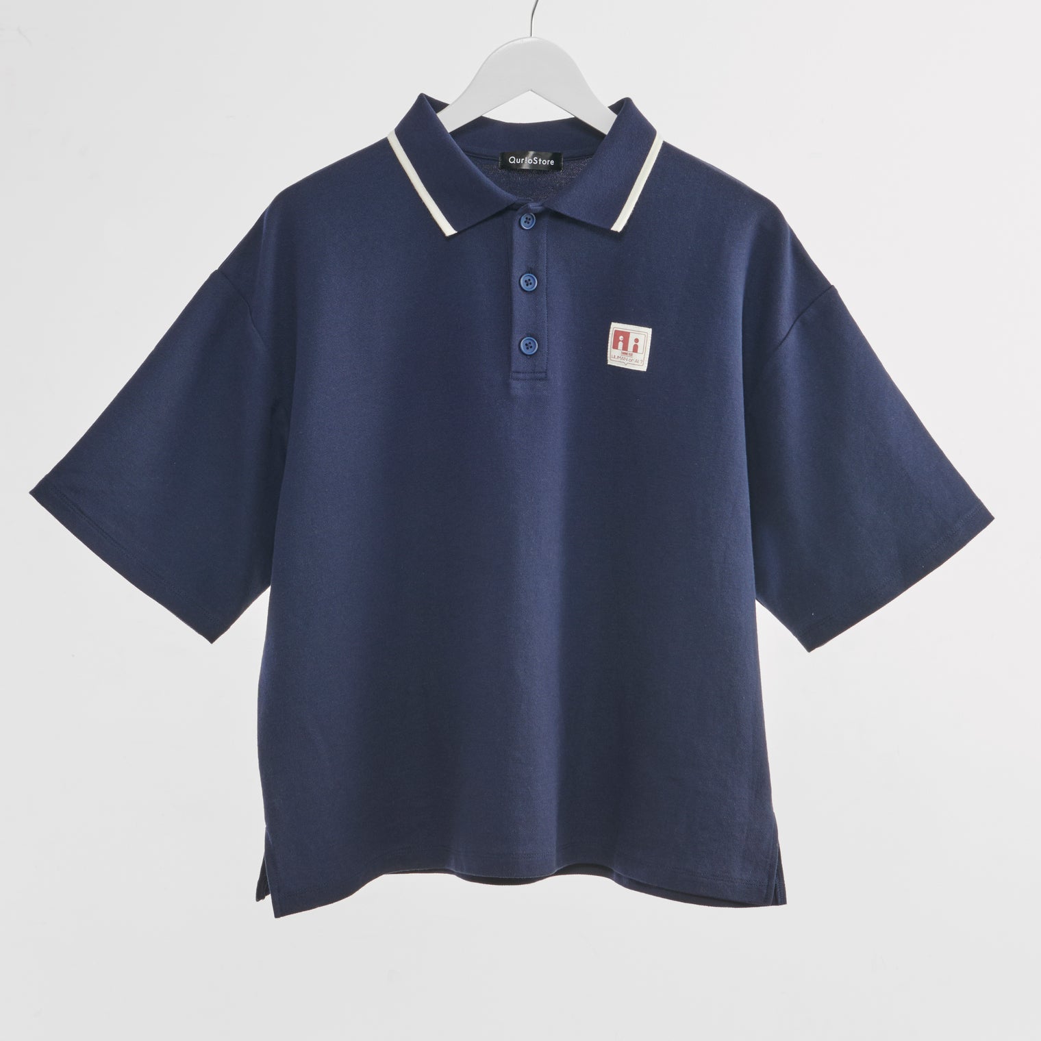 "チューリング・テスト" ポロシャツ アイボリー ネイビー 謎解き AI ドロップショルダー オーバーサイズ レディース メンズ 人気 おしゃれ 20代 30代 通勤 オフィス - QurioStore QurioS