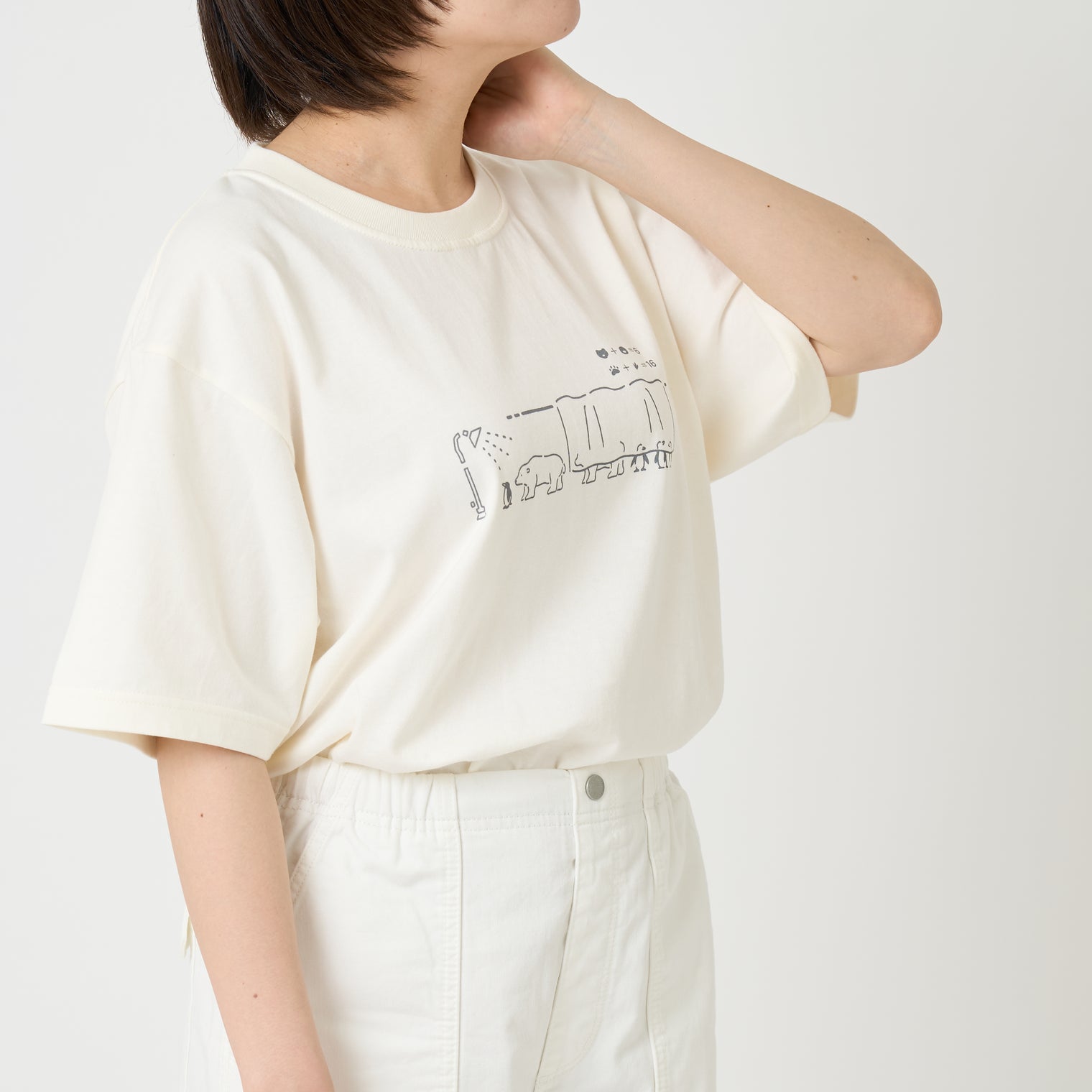 "つるかめ算(代理)" Tシャツ アイボリー ブラック ホワイト 数学 算数 ペンギン シロクマ 動物 レディース メンズ 人気 おしゃれ 20代 30代 - QurioStore QurioS