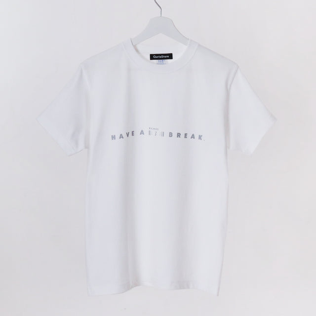 "Have a break" 音楽ロゴTシャツ ホワイト シルバー 音楽記号 リピート 四分休符 Xtimes レディース メンズ 人気 おしゃれ 20代 30代 - QurioStore QurioS