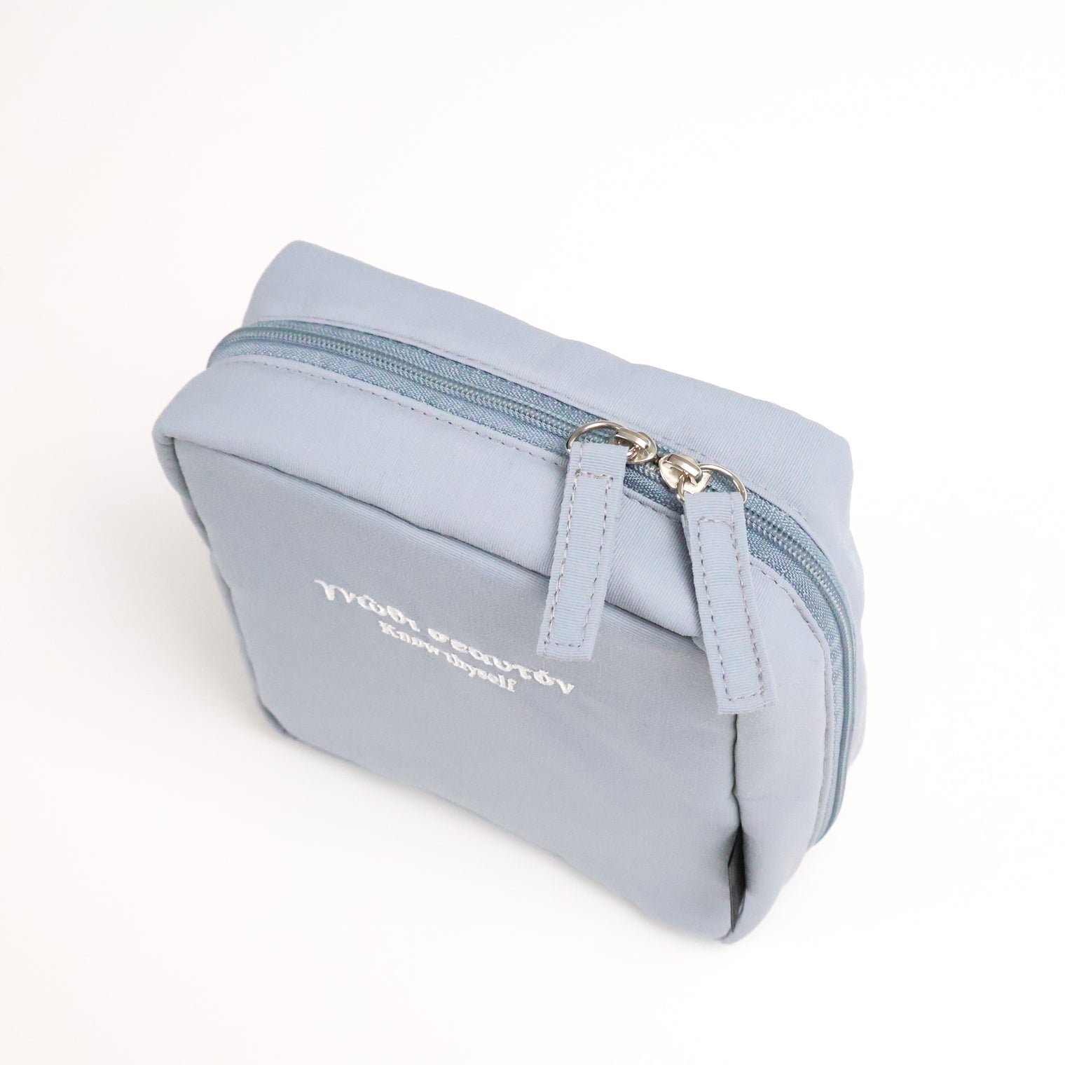 "汝自身を知れ" ポーチ ライトグレー 哲学 ソクラテス メイク トラベル 自分の無知を自覚せよ - QurioStore QurioS