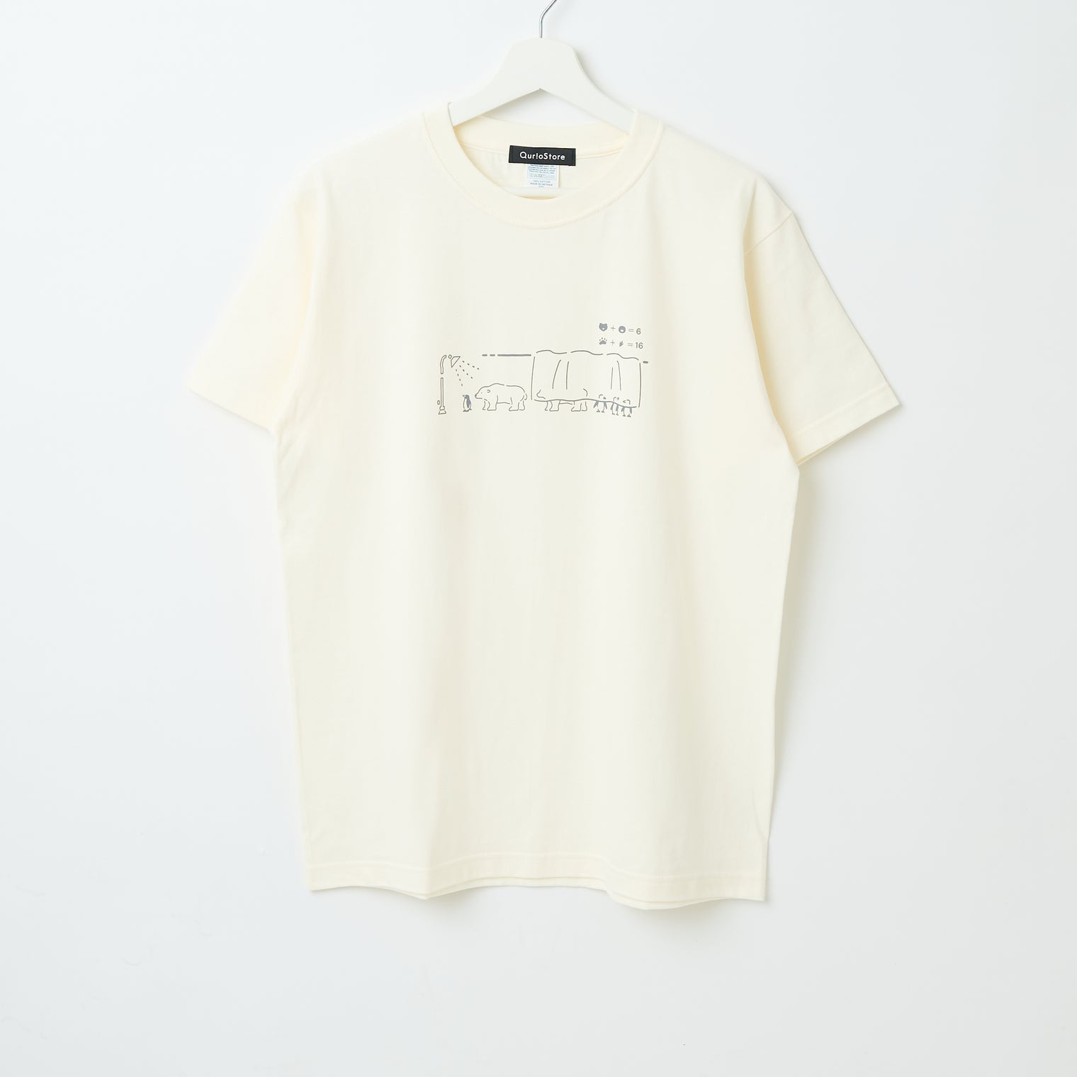 "つるかめ算(代理)" Tシャツ アイボリー ブラック ホワイト 数学 算数 ペンギン シロクマ 動物 レディース メンズ 人気 おしゃれ 20代 30代 - QurioStore QurioS