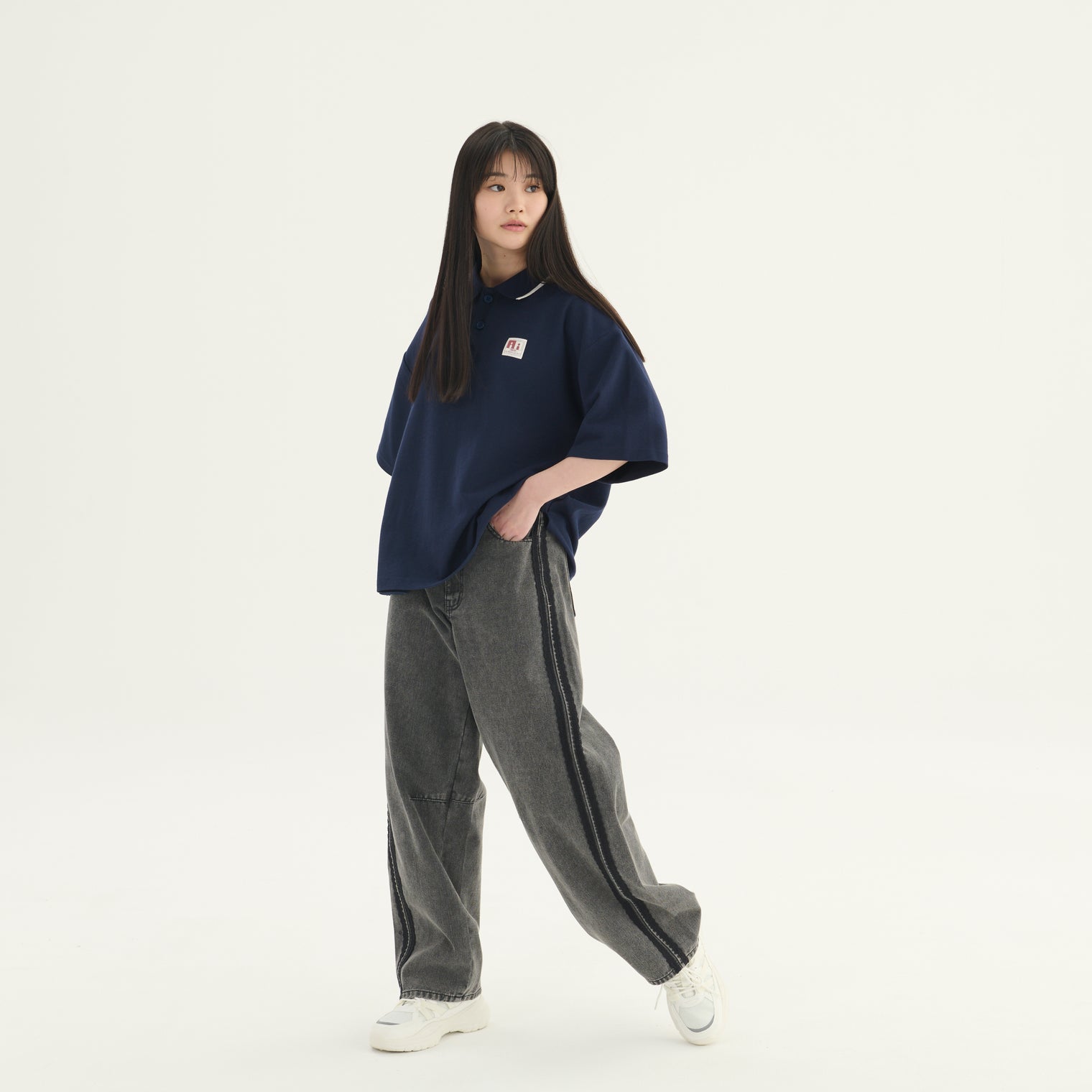 "チューリング・テスト" ポロシャツ アイボリー ネイビー 謎解き AI ドロップショルダー オーバーサイズ レディース メンズ 人気 おしゃれ 20代 30代 通勤 オフィス - QurioStore QurioS