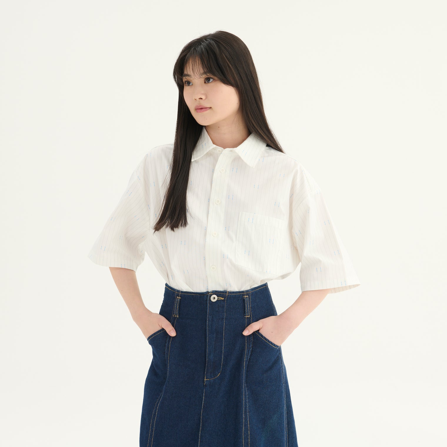 "ミュラー゠リヤー" ストライプシャツ ホワイト 社会学 心理学 錯視 矢羽 - QurioStore QurioS