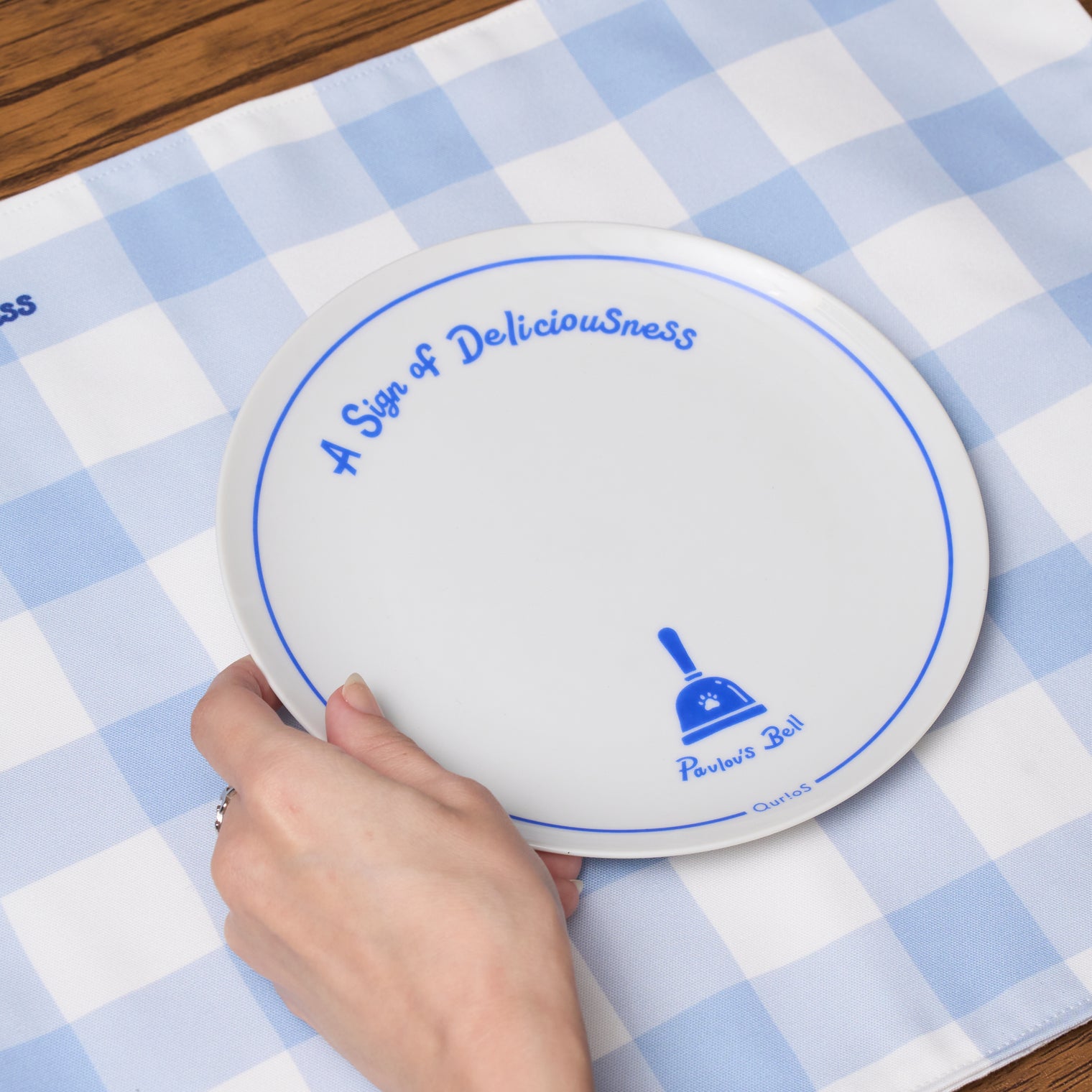 "Pavlov’s Bell" おいしい予感プレート レッド ブルー 生理学 プレート 犬 ベル パブロフ 食器 平皿 - QurioStore QurioS