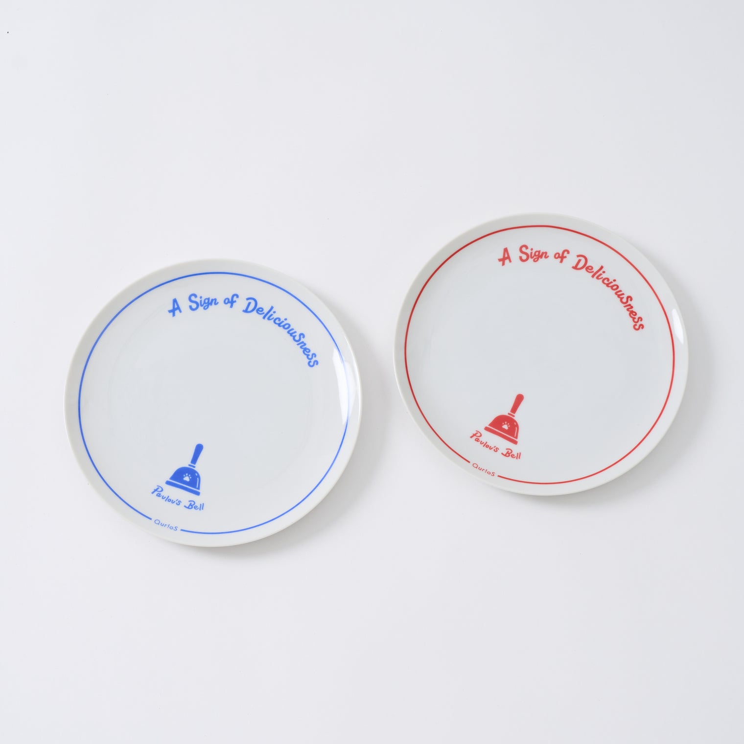 "Pavlov’s Bell" おいしい予感プレート レッド ブルー 生理学 プレート 犬 ベル パブロフ 食器 平皿 - QurioStore QurioS