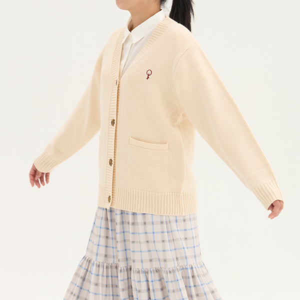 "Q.K." カーディガン アイボリー グレー ネイビー ブラック 刺繍 シンプル ポケット 秋冬 メンズ レディース 制服 通勤 オフィス - QurioStore QurioS