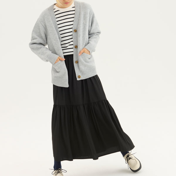 "Q.K." カーディガン アイボリー グレー ネイビー ブラック 刺繍 シンプル ポケット 秋冬 メンズ レディース 制服 通勤 オフィス - QurioStore QurioS