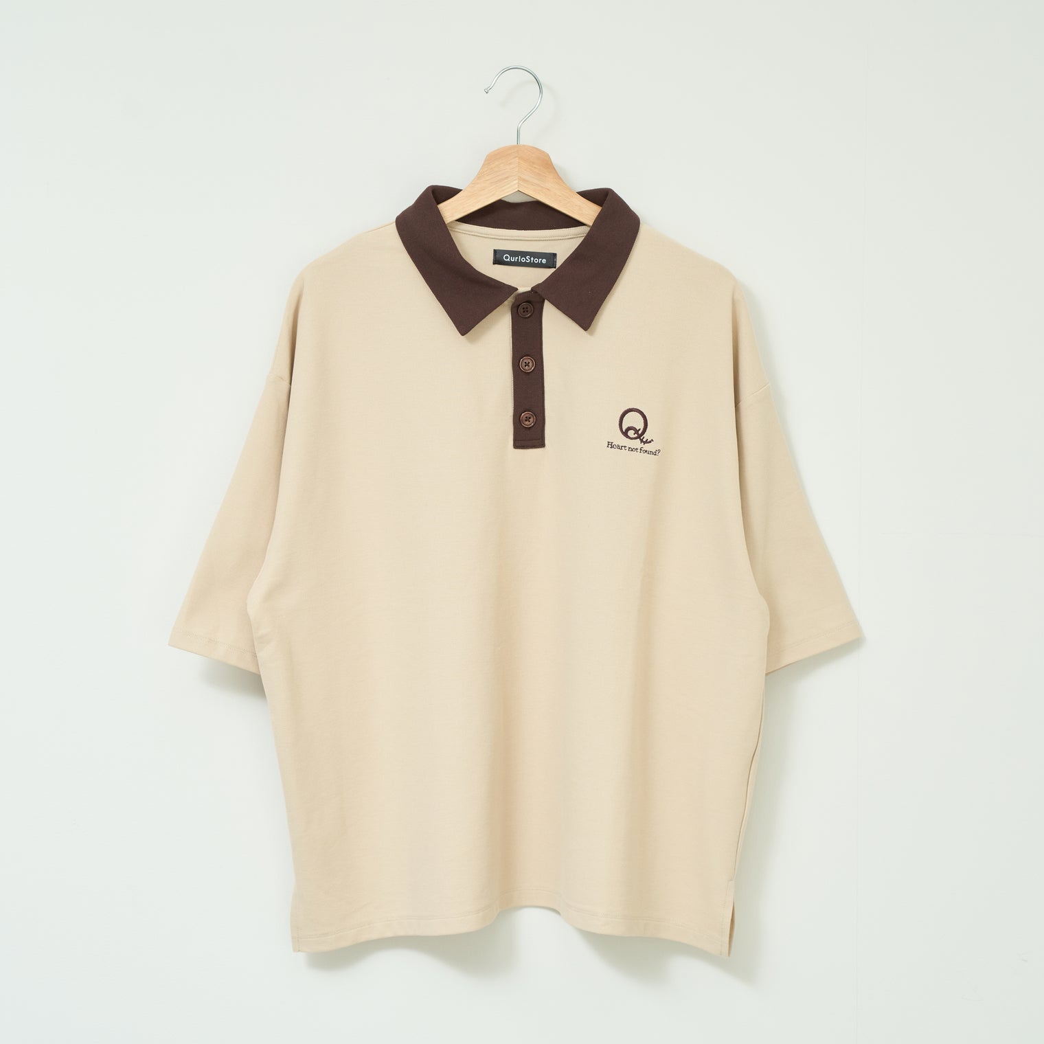 "Q" 哲学的ゾンビポロシャツ ベージュ ブラウン ダスティピンク 哲学 思考実験 シャツ 心 バイカラー レディース メンズ 人気 おしゃれ 20代 30代 - QurioStore QurioS