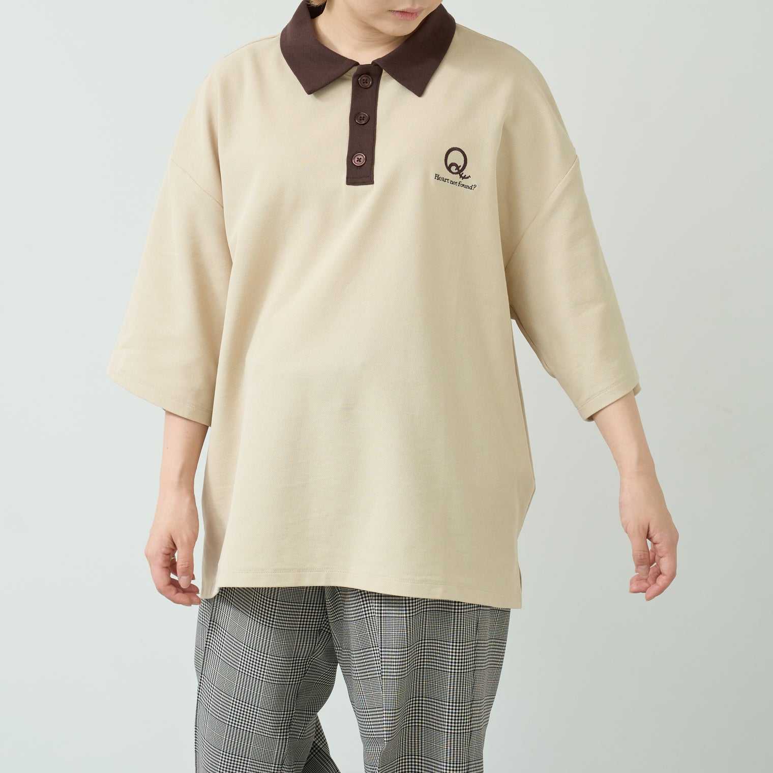 "Q" 哲学的ゾンビポロシャツ ベージュ ブラウン ダスティピンク 哲学 思考実験 シャツ 心 バイカラー レディース メンズ 人気 おしゃれ 20代 30代 - QurioStore QurioS