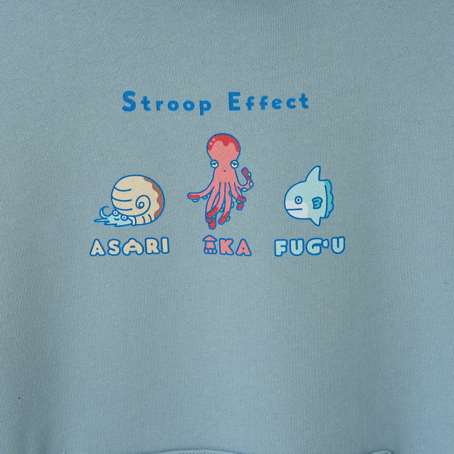 "Stroop effect" パーカー(企画:東問) ライトブルー ネイビー グレー アイボリー ブラック 心理学 ネットミーム マリン 海の生き物 スイーツ たこ マンボウ アンモナイト QuizKnock クイズノック 秋冬 レディース メンズ 人気 おしゃれ 20代 30代 - QurioStore QurioS