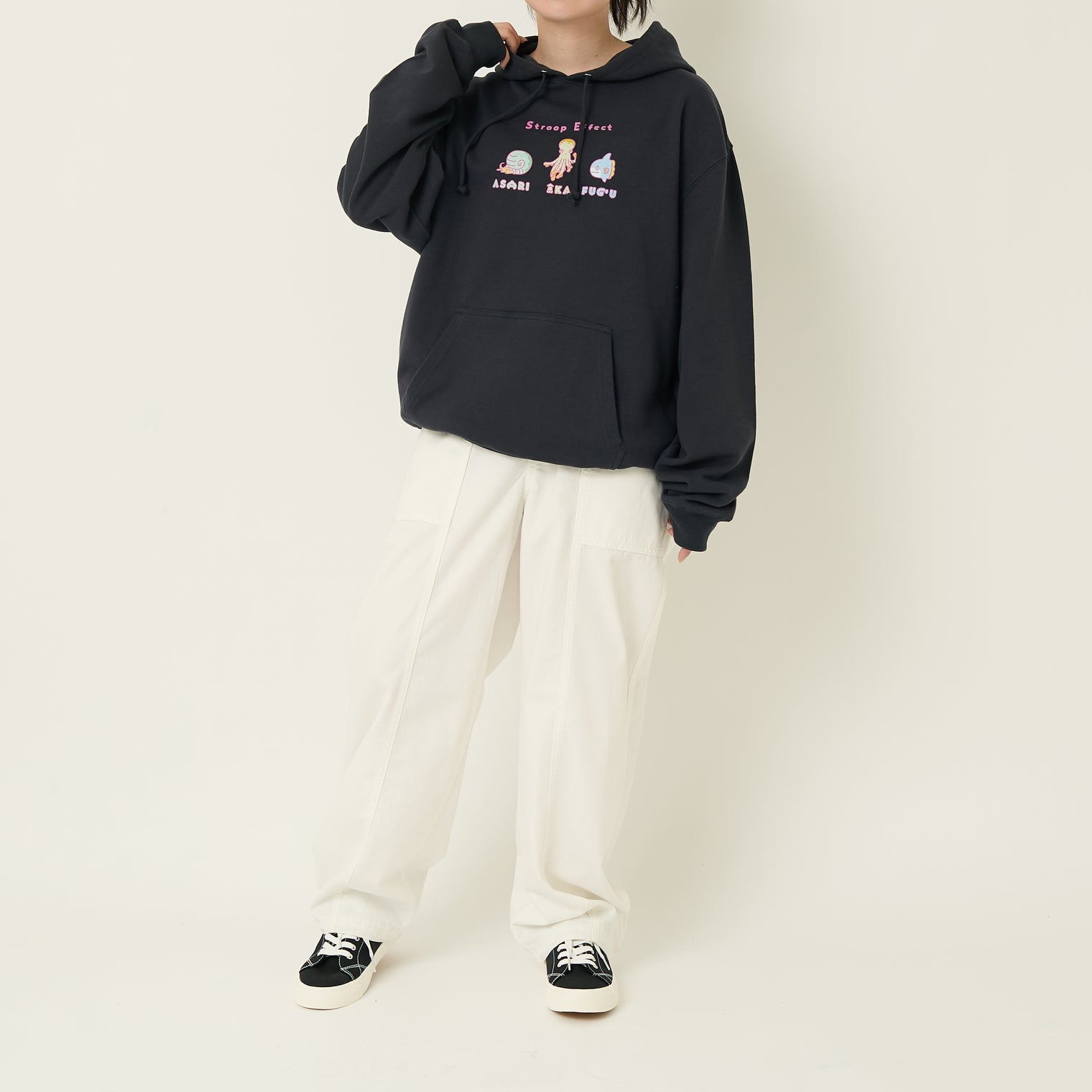 "Stroop effect" パーカー(企画:東問) ライトブルー ネイビー グレー アイボリー ブラック 心理学 ネットミーム マリン 海の生き物 スイーツ たこ マンボウ アンモナイト QuizKnock クイズノック 秋冬 レディース メンズ 人気 おしゃれ 20代 30代 - QurioStore QurioS