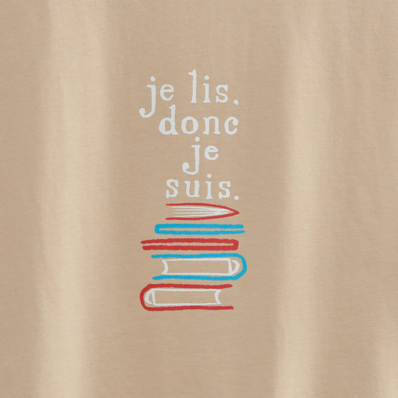 "我読む、ゆえに我あり" Tシャツ ホワイト ネイビー サンドベージュ 哲学 デカルト 方法序説 我思う ゆえに我あり オーバーサイズ 読書 カフェ レディース メンズ 人気 おしゃれ 20代 30代 - QurioStore QurioS