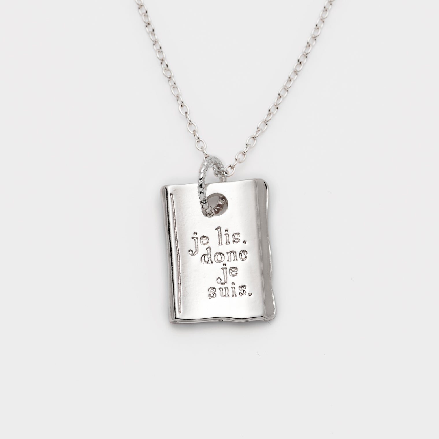 "我読む、ゆえに我あり" ネックレス ピンクゴールド シルバー 哲学 デカルト 方法序説 我思う ゆえに我あり 読書 カフェ レディース メンズ シンプル チェーン - QurioStore QurioS