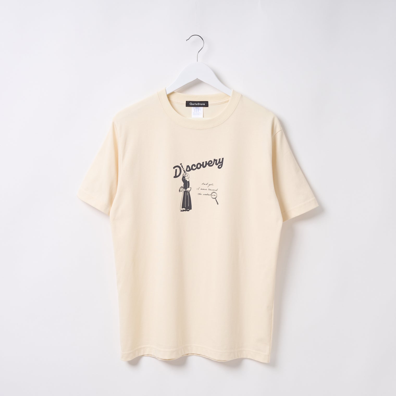 "Discovery" クールタッチTシャツ アイボリー ブラック 物理 物理学 宇宙学 Tシャツ ニュートン ガリレオ りんご 木星 クイズノック グッズ レディース メンズ 人気 おしゃれ 20代 30代 - QurioStore QurioS