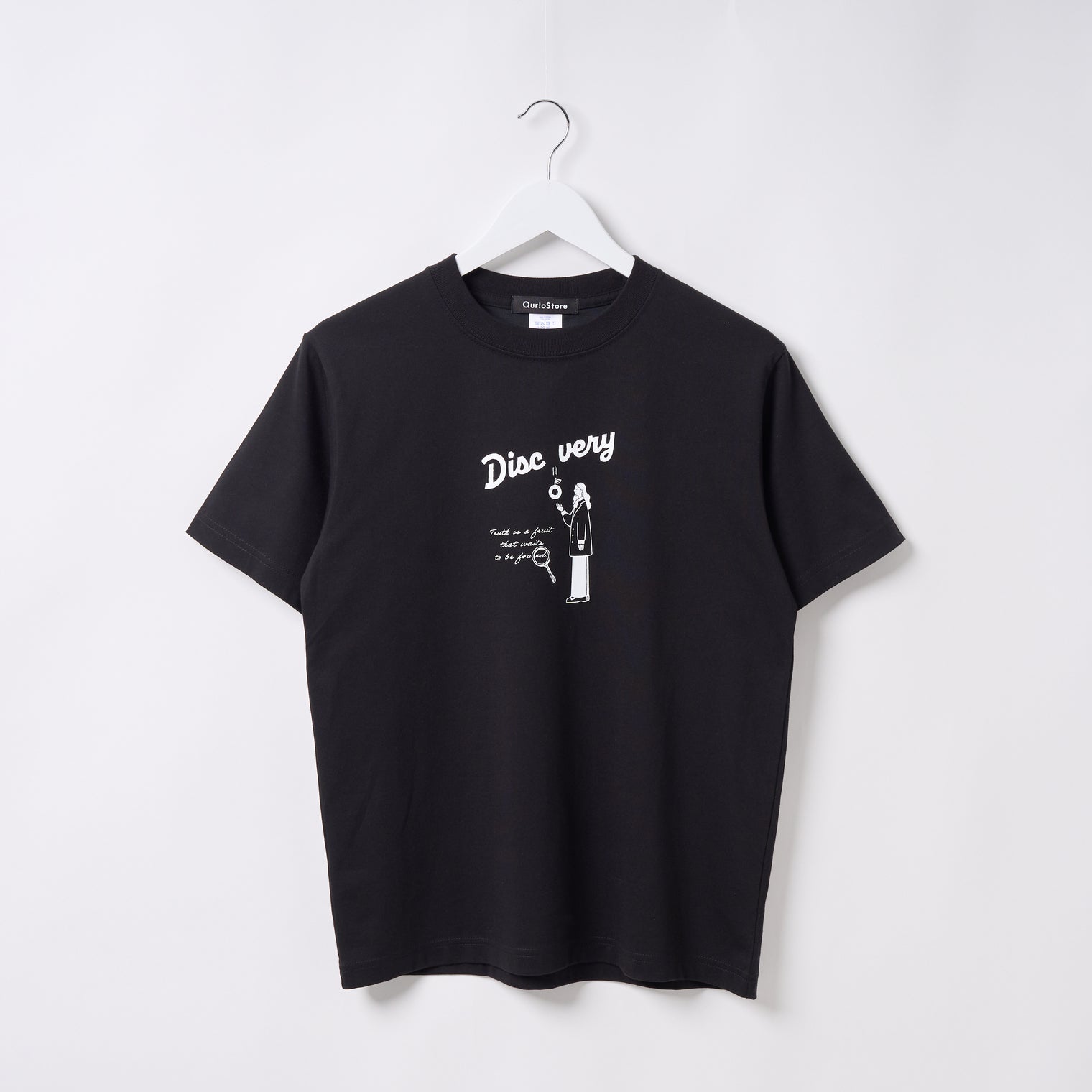 "Discovery" クールタッチTシャツ アイボリー ブラック 物理 物理学 宇宙学 Tシャツ ニュートン ガリレオ りんご 木星 クイズノック グッズ レディース メンズ 人気 おしゃれ 20代 30代 - QurioStore QurioS