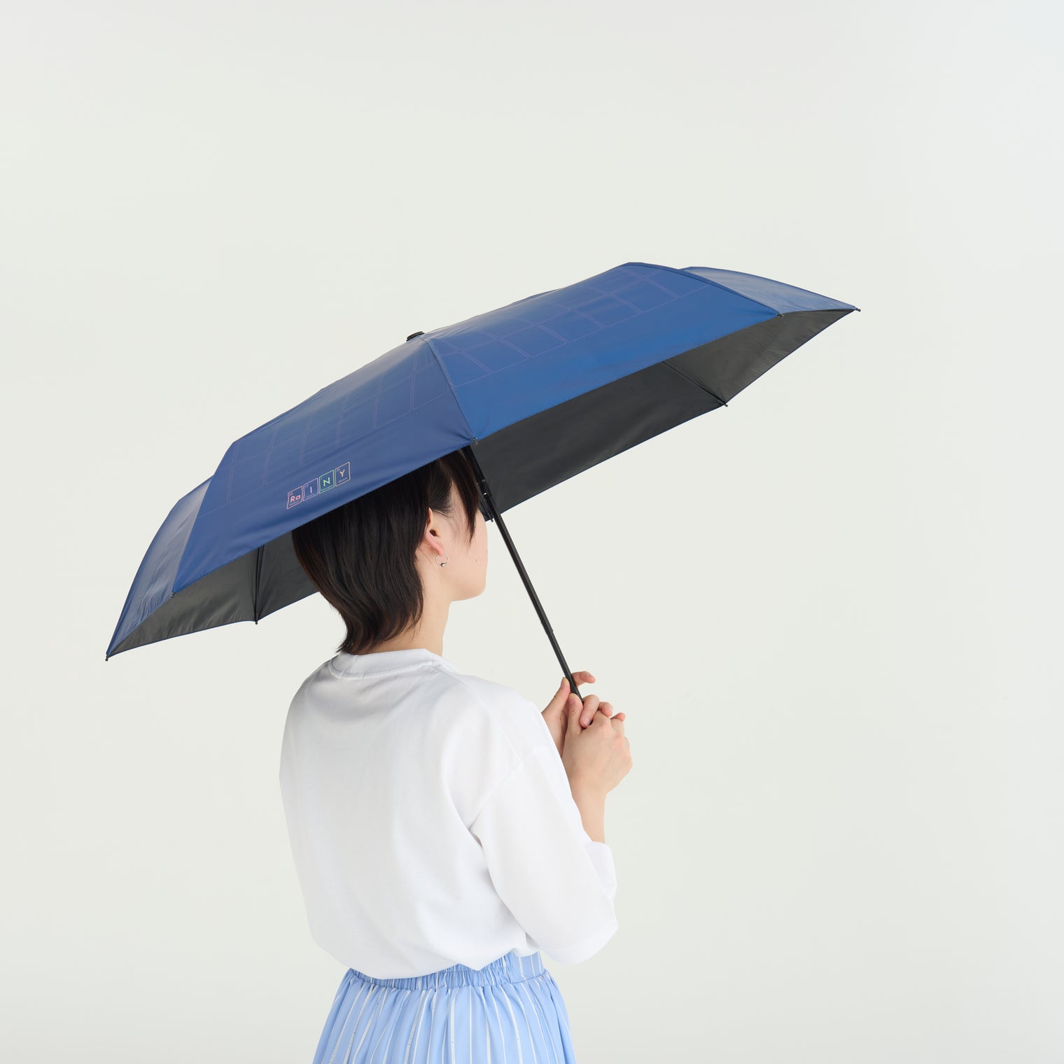 "元素" 折り畳み傘(UVカット・晴雨兼用) ネイビー ブルー 化学 周期表 英単語 天気 日傘 チェック - QurioStore QurioS