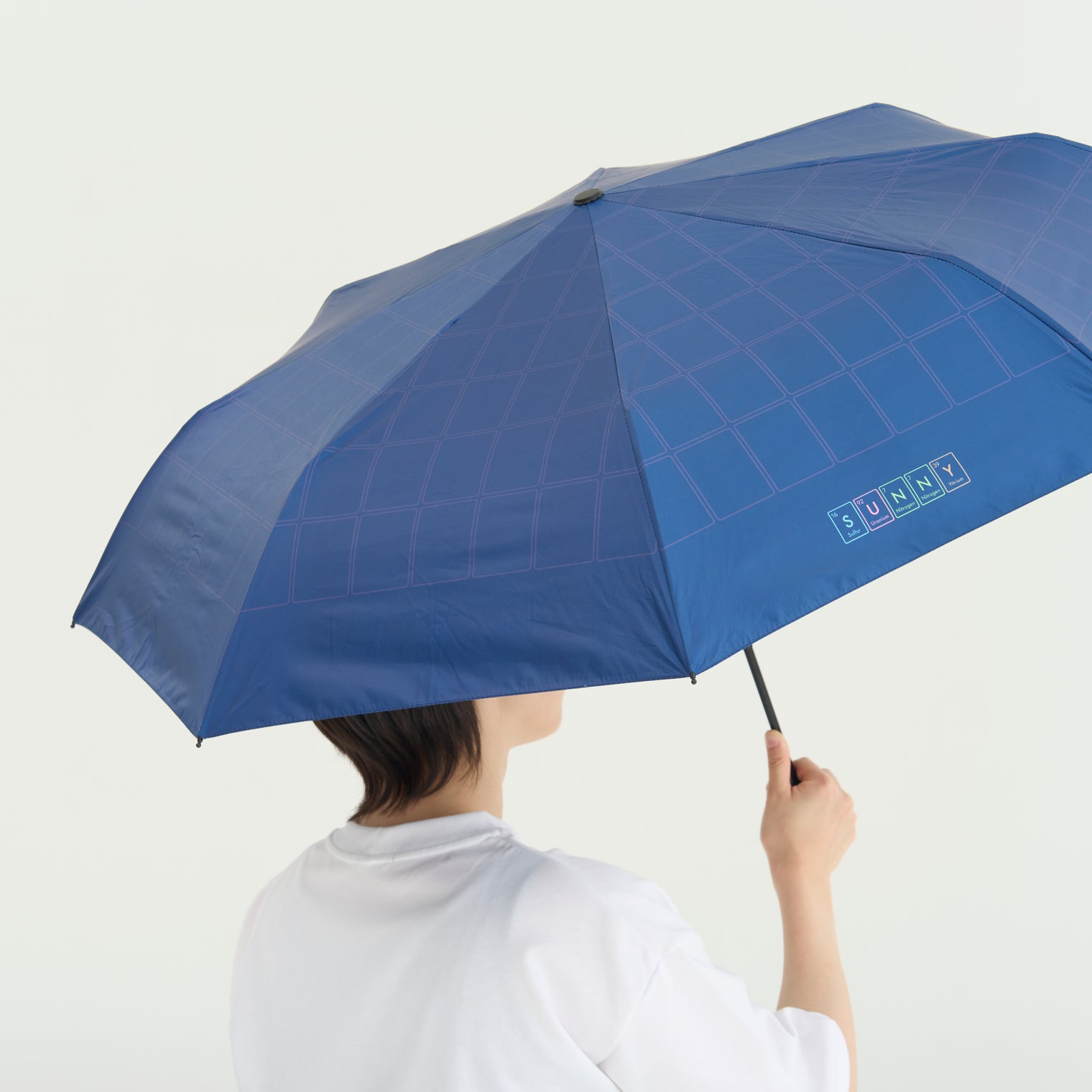 "元素" 折り畳み傘(UVカット・晴雨兼用) ネイビー ブルー 化学 周期表 英単語 天気 日傘 チェック - QurioStore QurioS