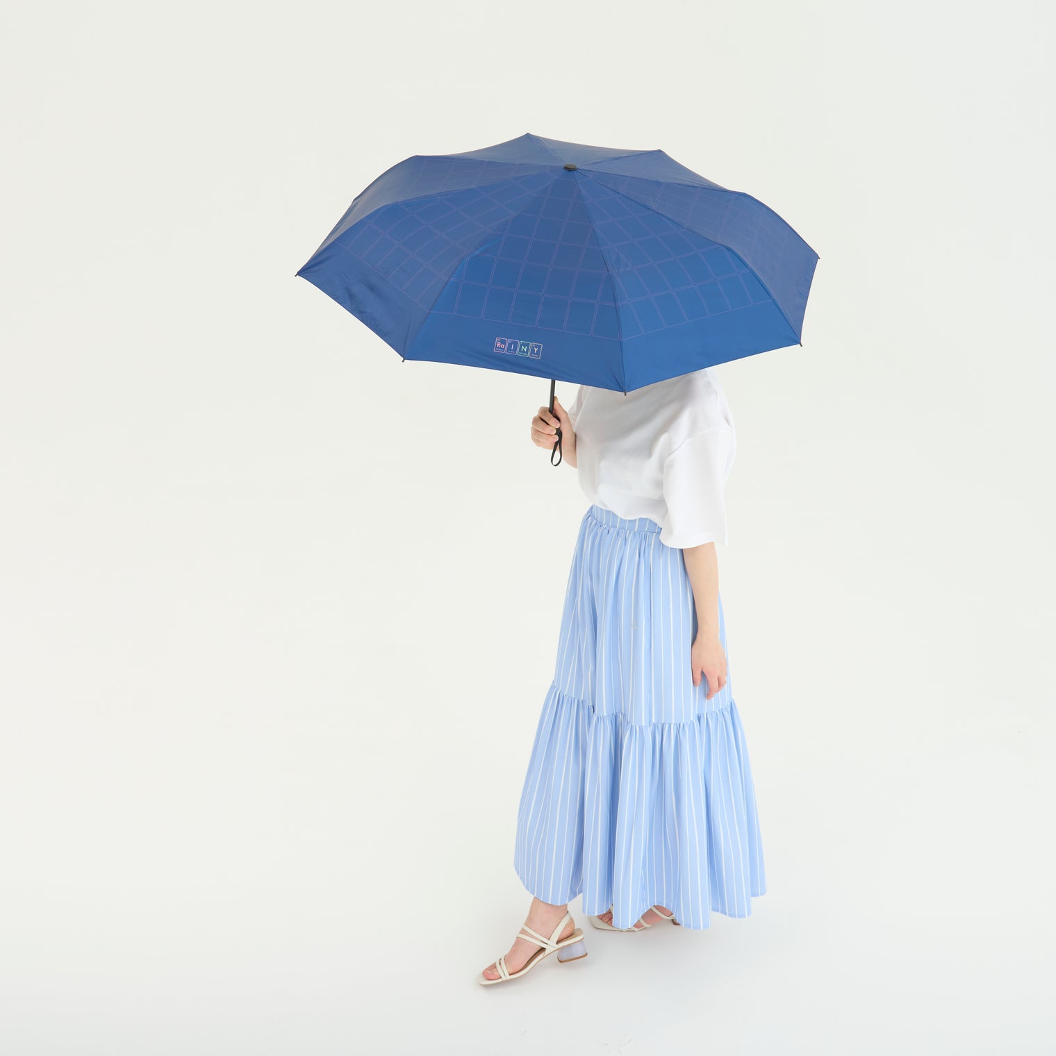 "元素" 折り畳み傘(UVカット・晴雨兼用) ネイビー ブルー 化学 周期表 英単語 天気 日傘 チェック - QurioStore QurioS