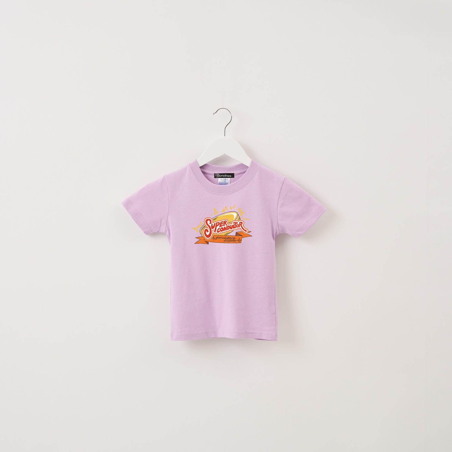 "超伝導" Tシャツ【キッズ】 ラベンダー パープル 物理 超伝導 Tシャツ コイン 稲妻 クイズノック グッズ キッズ 親子 ファミリー 人気 おしゃれ - QurioStore QurioS Kids