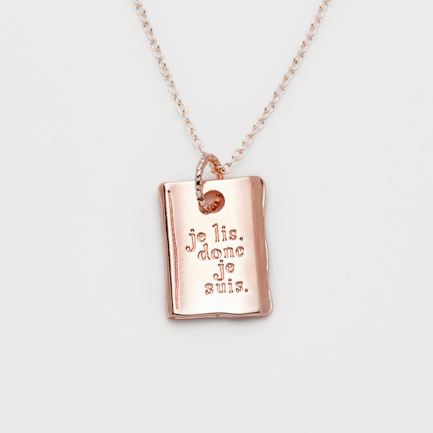 "我読む、ゆえに我あり" ネックレス ピンクゴールド シルバー 哲学 デカルト 方法序説 我思う ゆえに我あり 読書 カフェ レディース メンズ シンプル チェーン - QurioStore QurioS