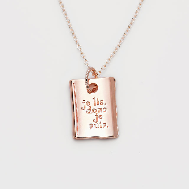 "我読む、ゆえに我あり" ネックレス ピンクゴールド シルバー 哲学 デカルト 方法序説 我思う ゆえに我あり 読書 カフェ レディース メンズ シンプル チェーン - QurioStore QurioS