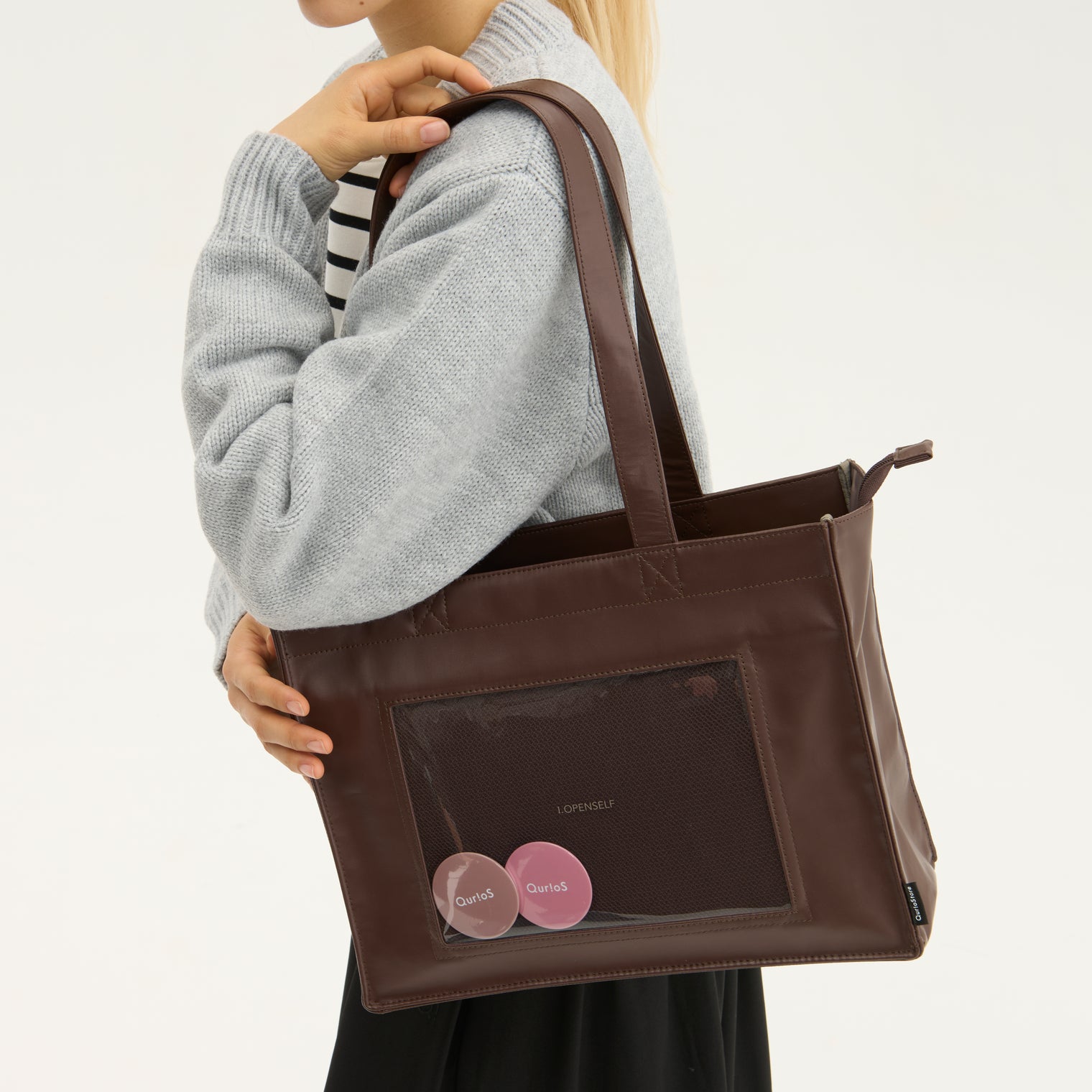 "ジョハリの窓Ⅰ" バッグ ブラウン アイボリー 心理学 痛バッグ トートバッグ メンズ レディース 制服 通勤 オフィス おしゃれ - QurioStore QurioS