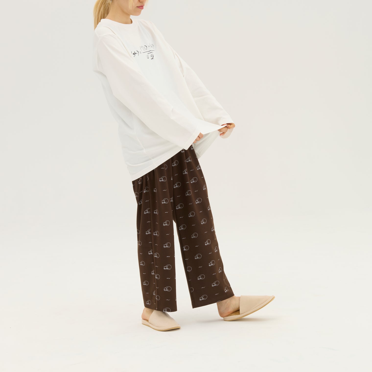 "シュレディンガーの猫" ルームウェア ネイビー ブラウン 量子力学 パシャマ 部屋着 上下セット ねこ ネコ レディース メンズ 人気 おしゃれ かわいい おすすめ 大人 ペア - QurioStore QurioS