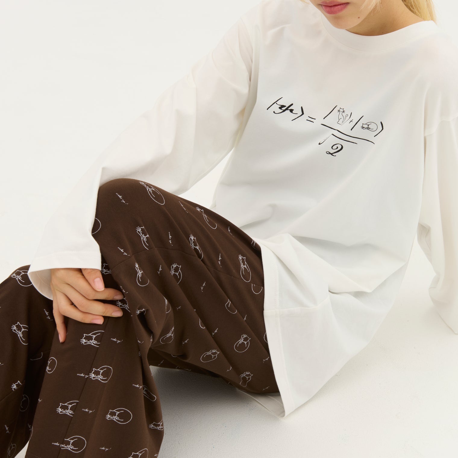 "シュレディンガーの猫" ルームウェア ネイビー ブラウン 量子力学 パシャマ 部屋着 上下セット ねこ ネコ レディース メンズ 人気 おしゃれ かわいい おすすめ 大人 ペア - QurioStore QurioS