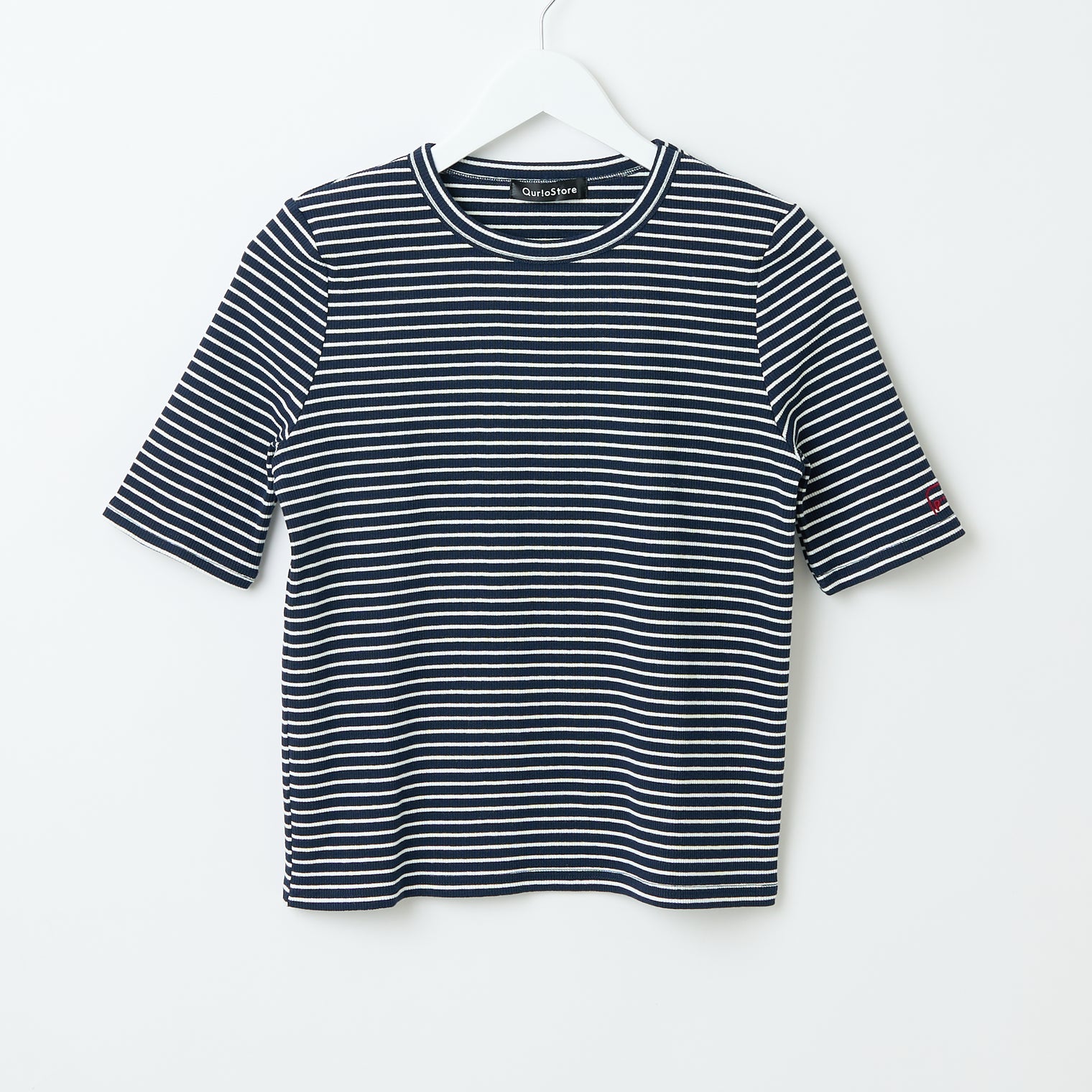 "点P" リブトップス ボーダー ネイビー ブラック ホワイト 数学 問題 半袖 - QurioStore QurioS
